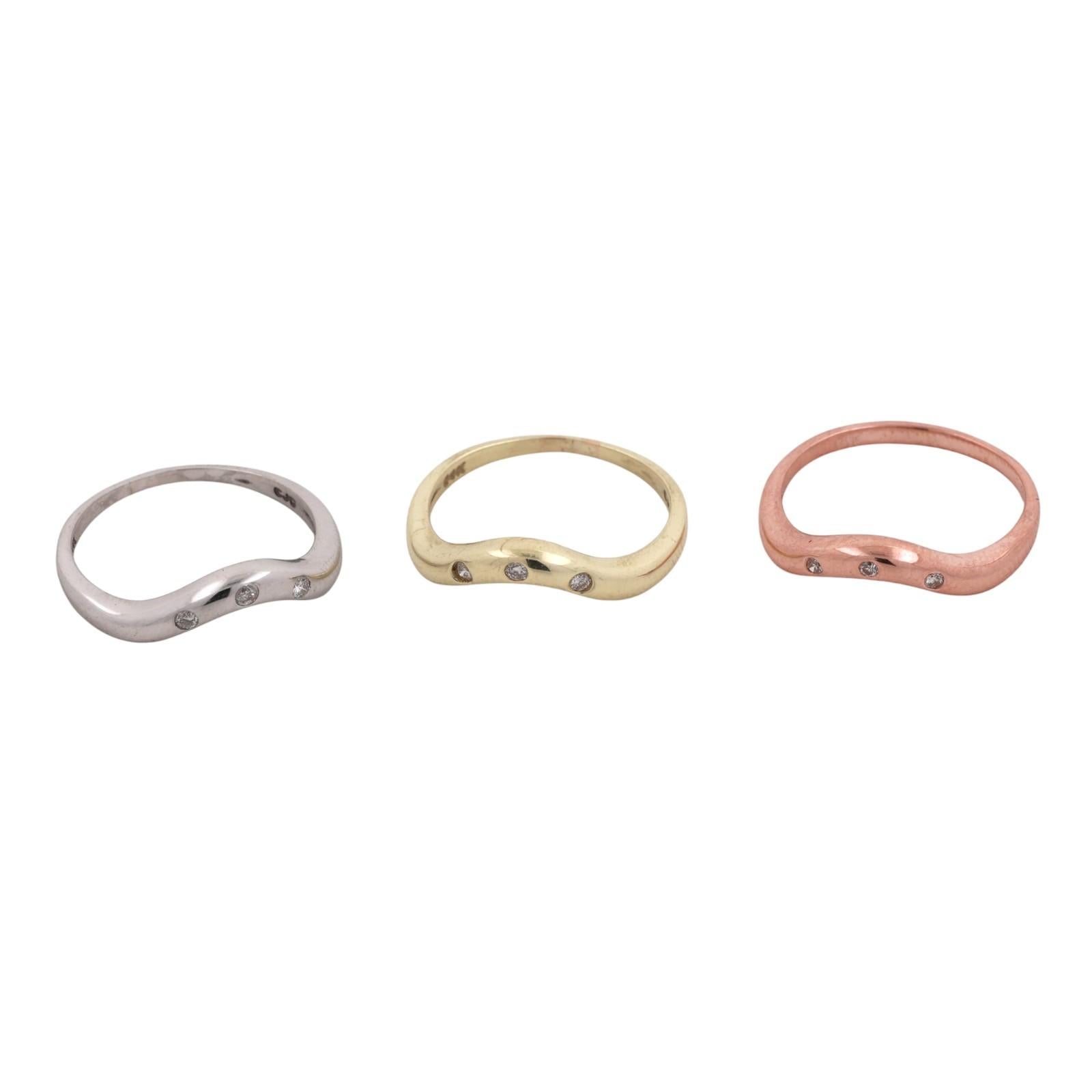 14K Tri Color Gold Stackable Wave Band Ring Set 0.20 TW Size 8 Estate