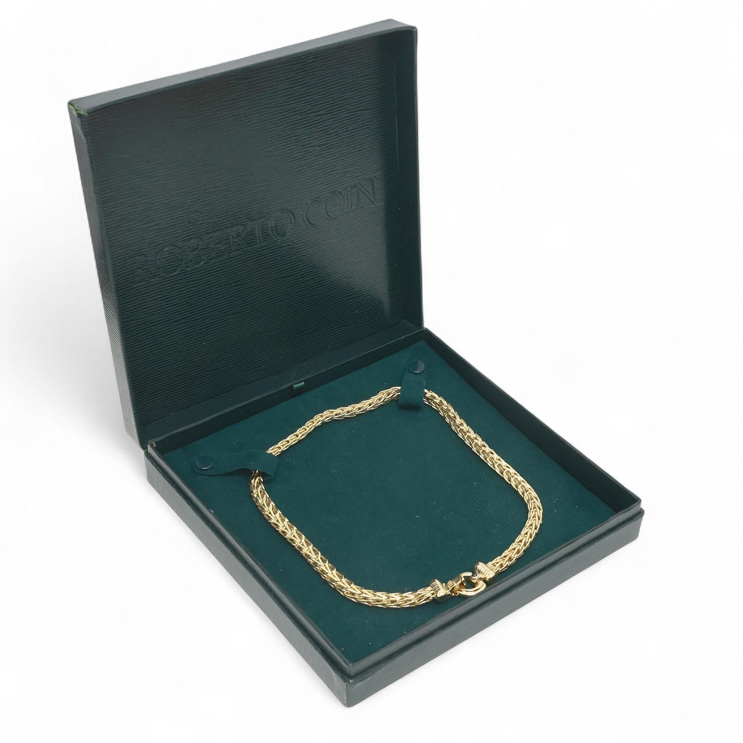 Roberto Coin 18K Yellow Gold Wheat Link Necklace Sapphire Accented Clasp 18"