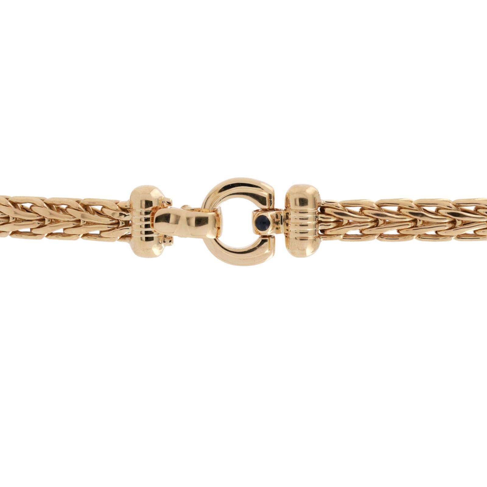 Roberto Coin 18K Yellow Gold Wheat Link Necklace Sapphire Accented Clasp 18"