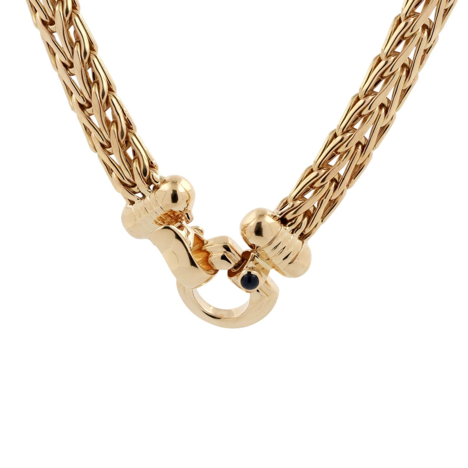 Roberto Coin 18K Yellow Gold Wheat Link Necklace Sapphire Accented Clasp 18"