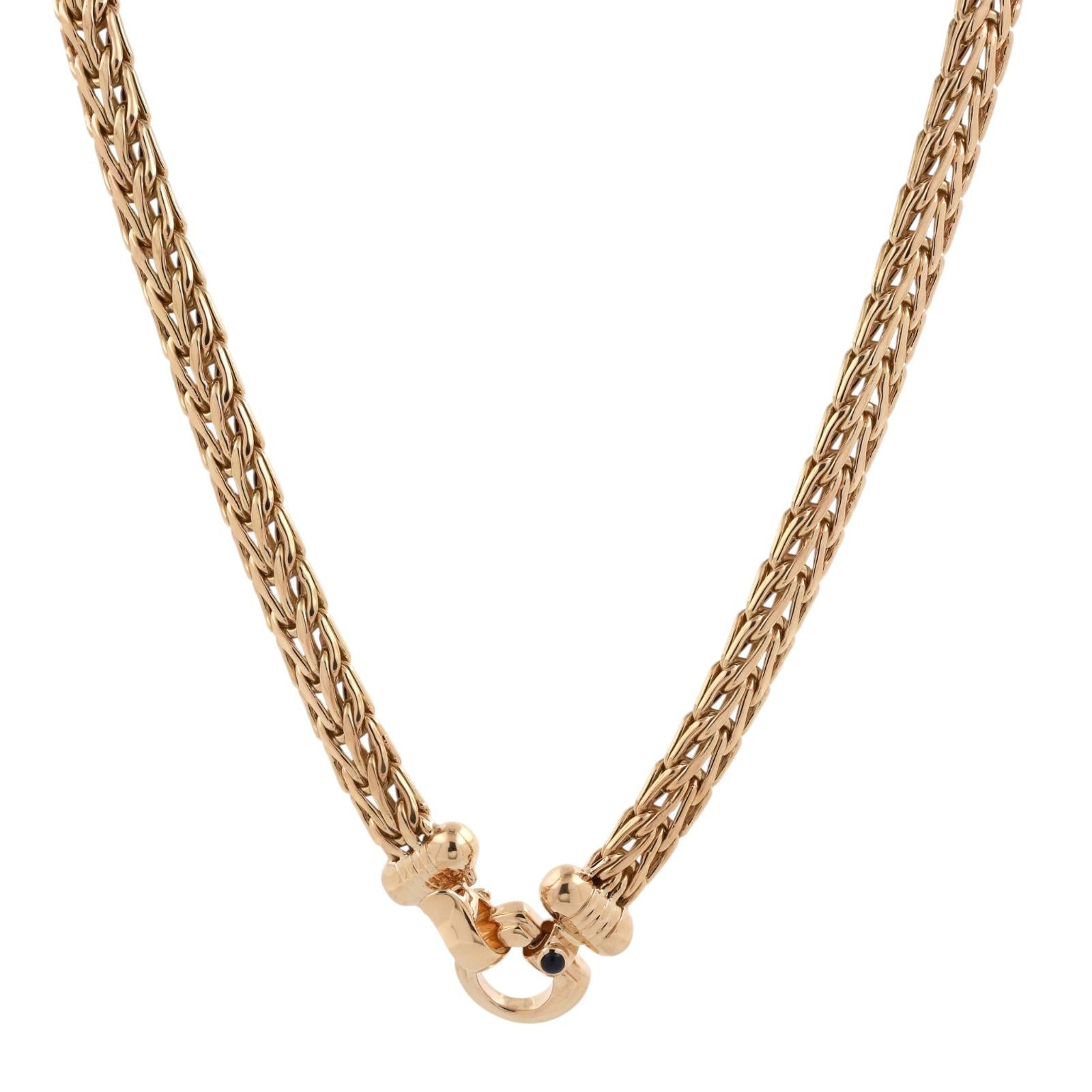 Roberto Coin 18K Yellow Gold Wheat Link Necklace Sapphire Accented Clasp 18"