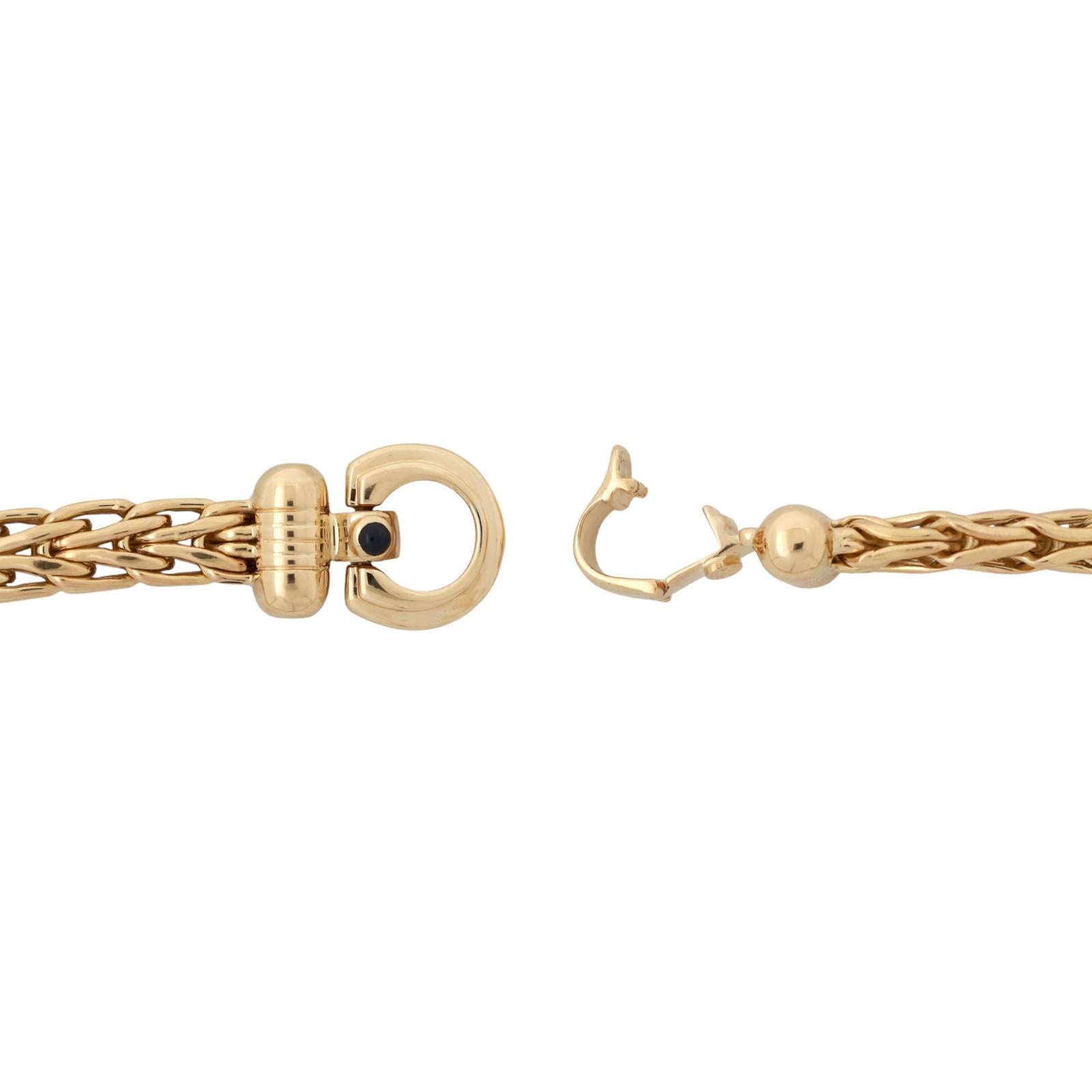 Roberto Coin 18K Yellow Gold Wheat Link Necklace Sapphire Accented Clasp 18"