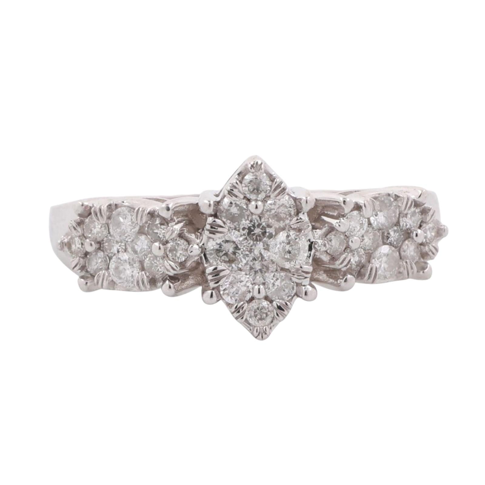 Cluster Diamond Floral Ring 10K White Gold 0.75 TW Size 8 Ladies Estate