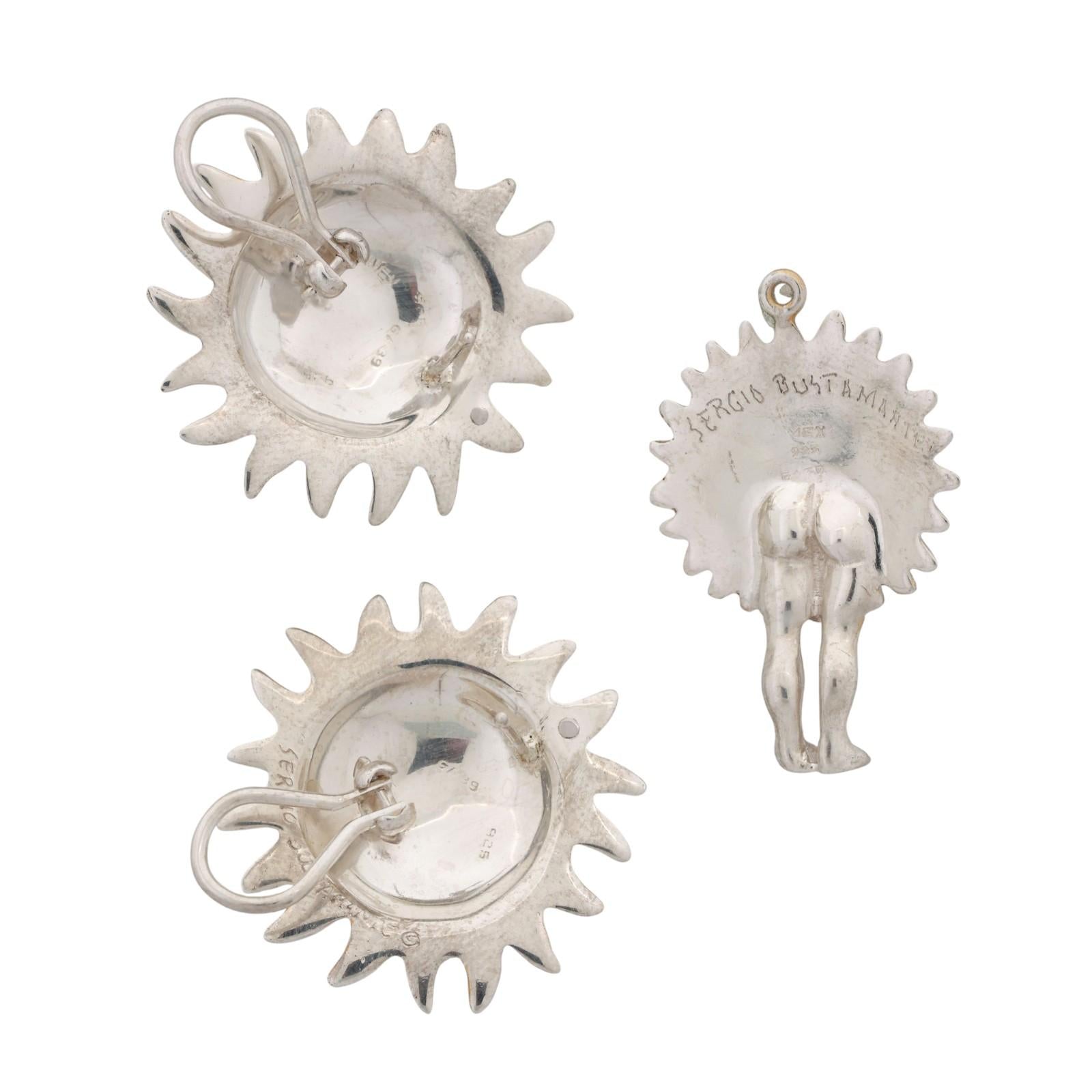 Sergio Bustamante Celestial Sun Earring Pendant Set Sterling Silver Estate