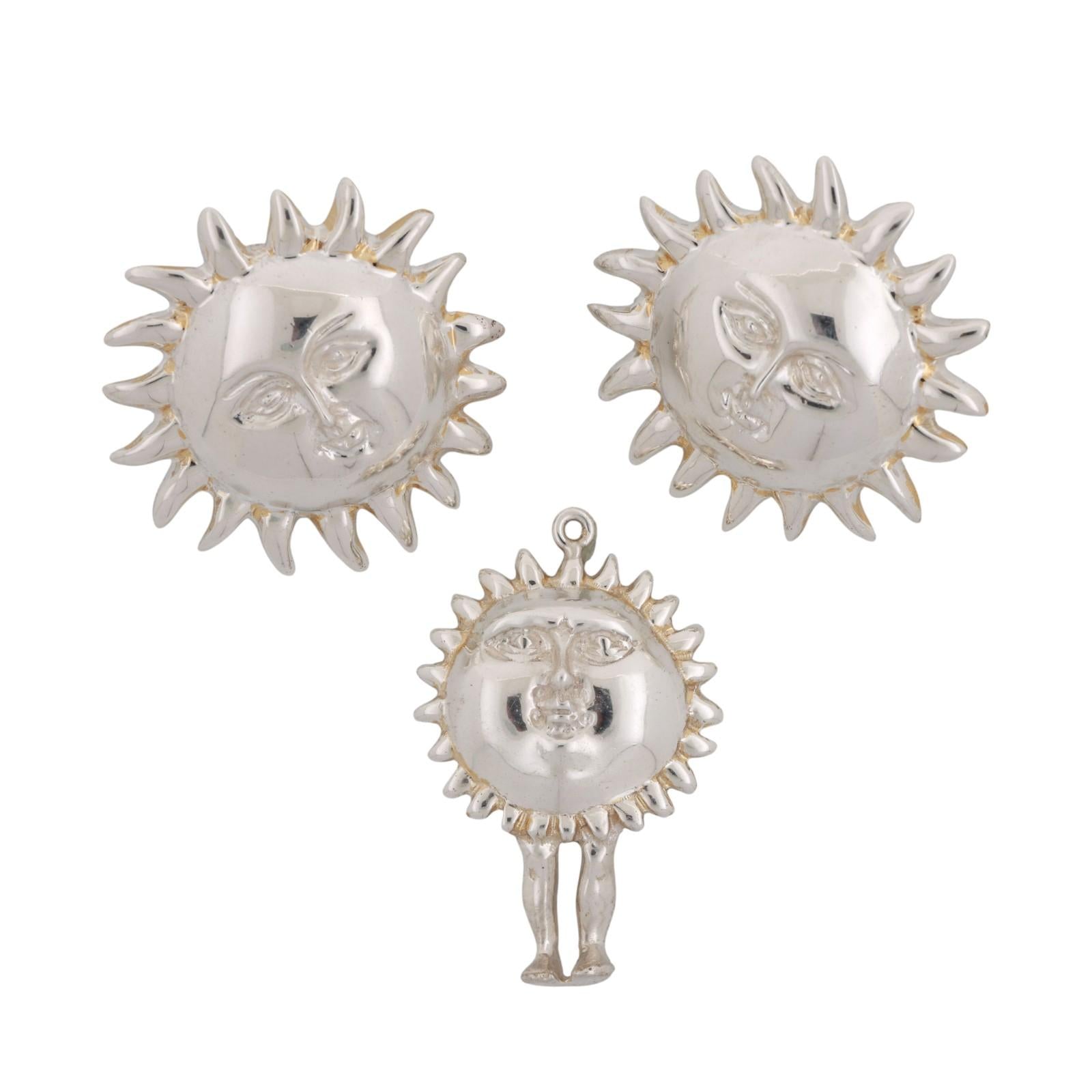 Sergio Bustamante Celestial Sun Earring Pendant Set Sterling Silver Estate