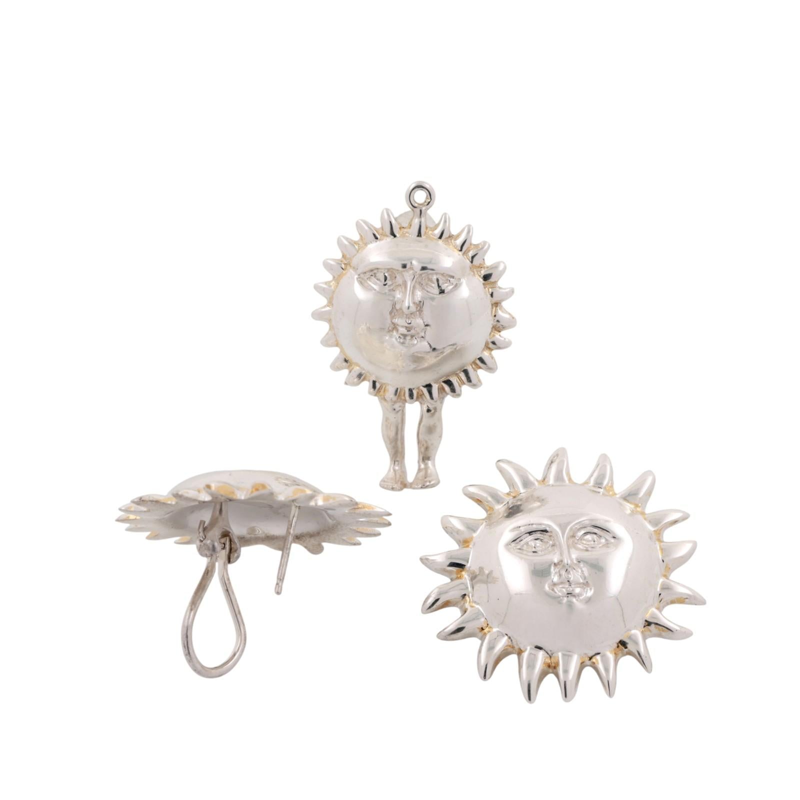 Sergio Bustamante Celestial Sun Earring Pendant Set Sterling Silver Estate