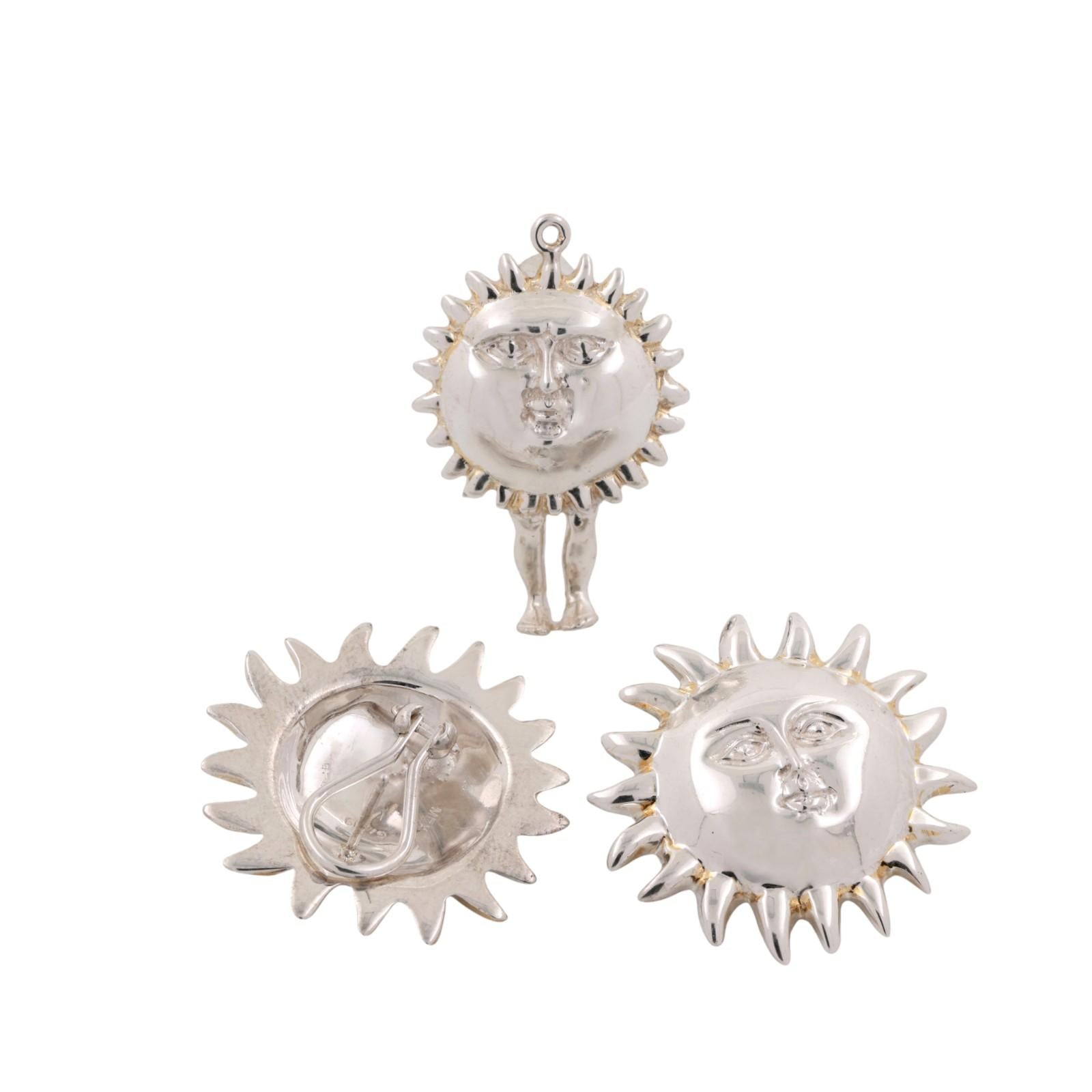 Sergio Bustamante Celestial Sun Earring Pendant Set Sterling Silver Estate