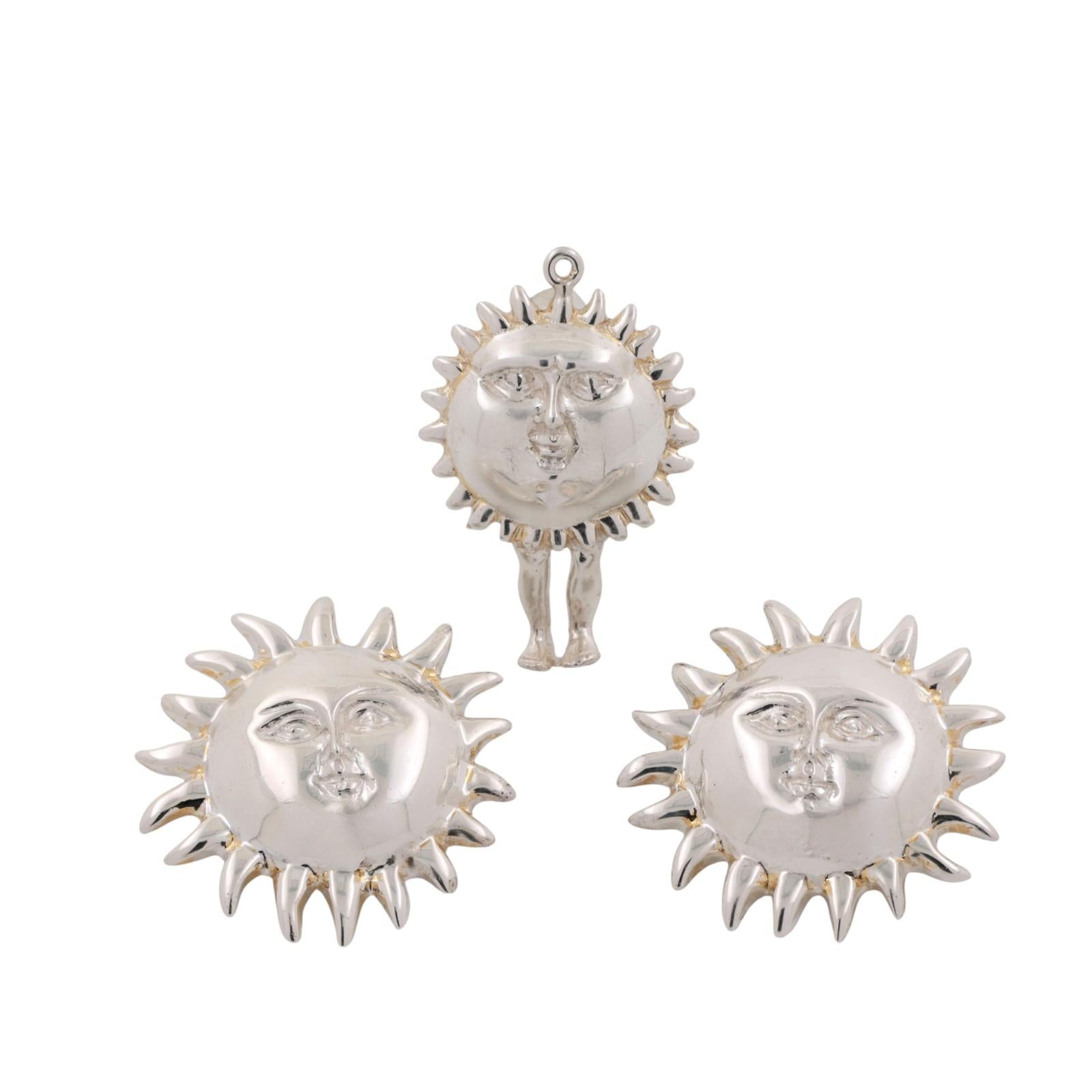 Sergio Bustamante Celestial Sun Earring Pendant Set Sterling Silver Estate