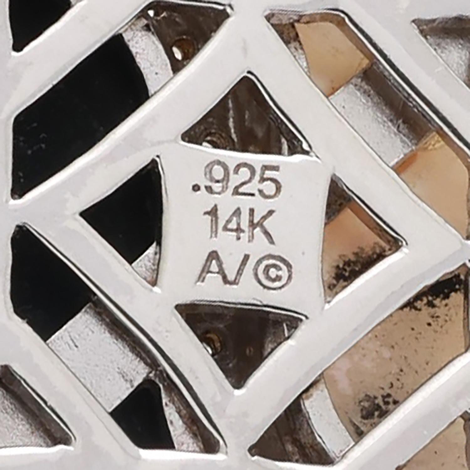 Onyx Mother Of Pearl Diamond Ying Yang Pendant Charm 14K Gold Sterling Silver