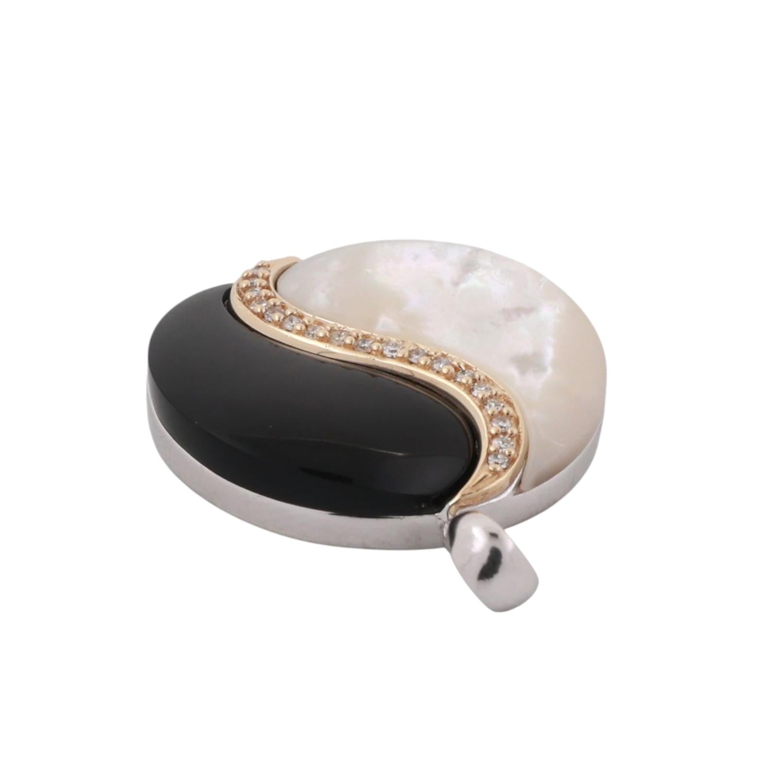 Onyx Mother Of Pearl Diamond Ying Yang Pendant Charm 14K Gold Sterling Silver