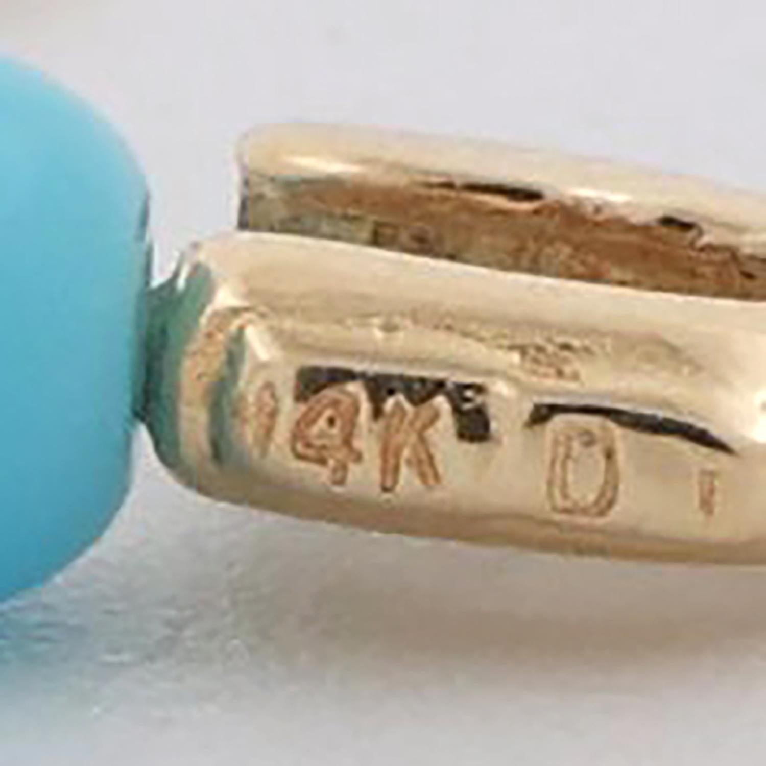 Safety Pin Charm Pendant 14K Yellow Gold Turquoise Beads Shoe Charm 0.60"