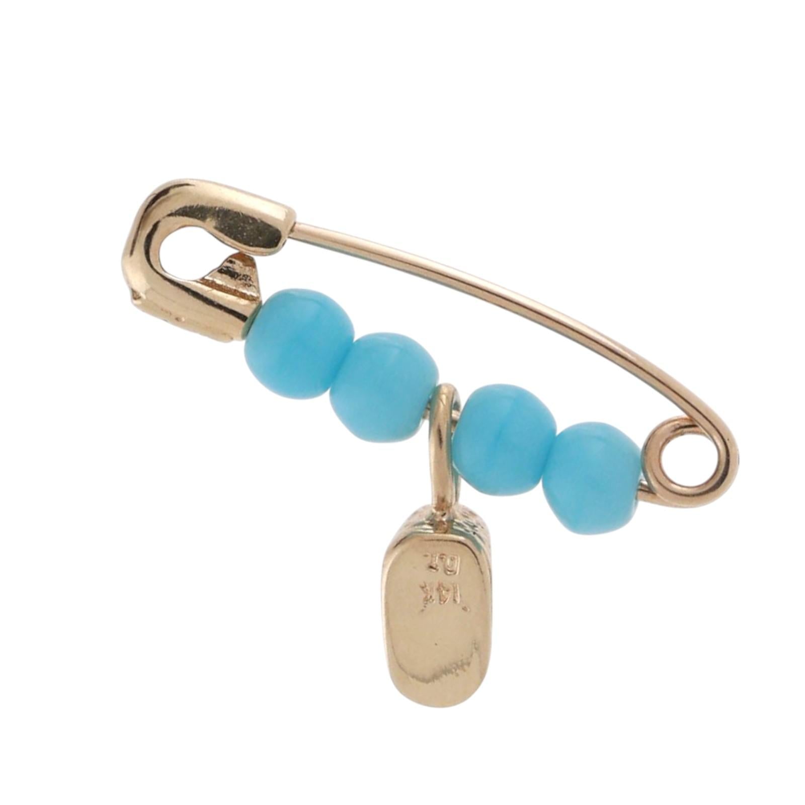 Safety Pin Charm Pendant 14K Yellow Gold Turquoise Beads Shoe Charm 0.60"
