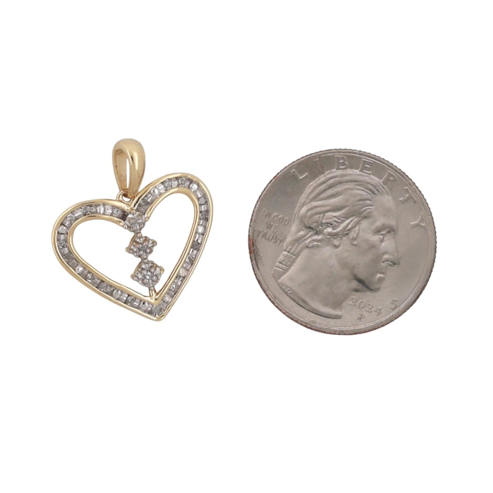 Diamond Open Heart Pendant 10K Gold 0.20 TW Channel Set Diamonds 0.95" Ladies