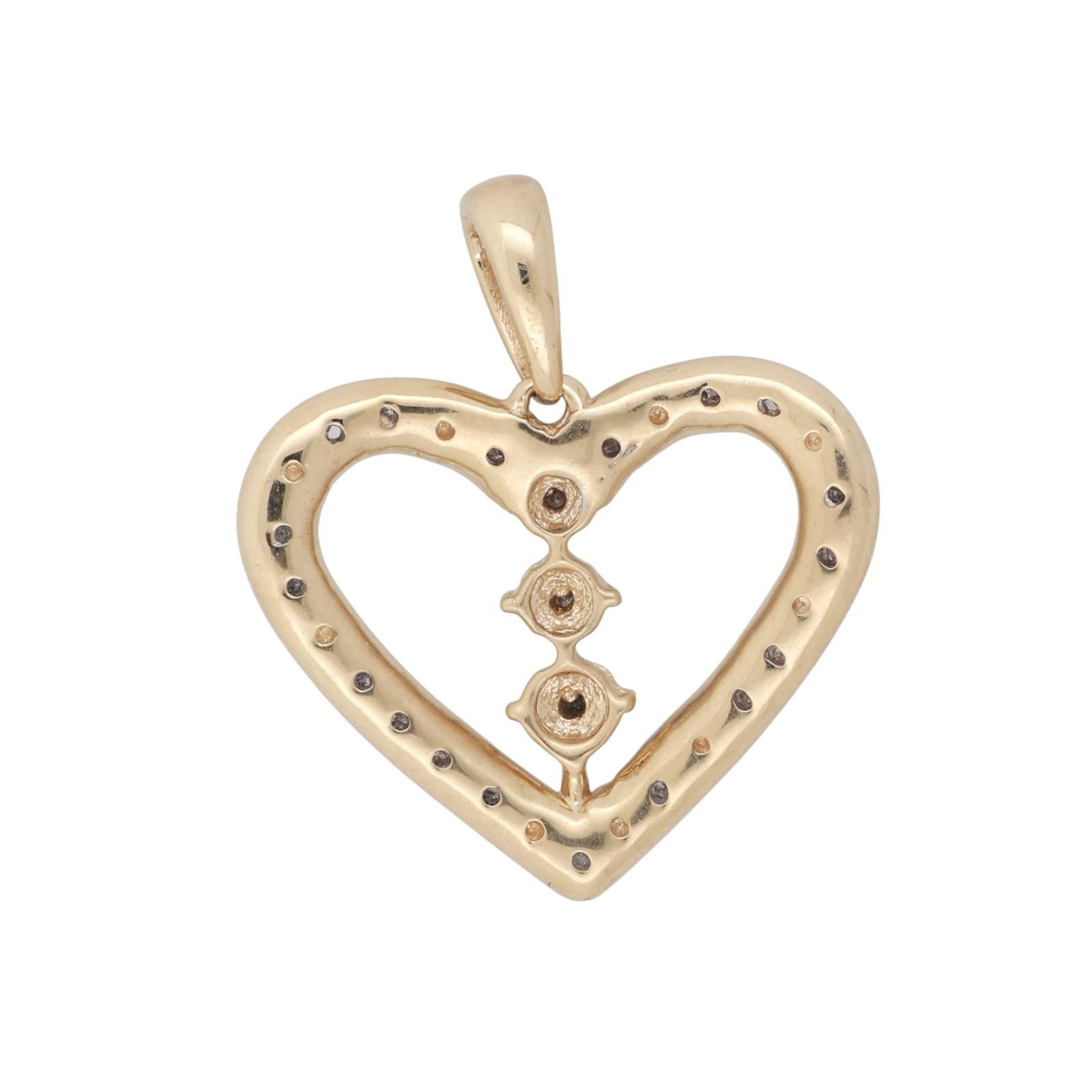 Diamond Open Heart Pendant 10K Gold 0.20 TW Channel Set Diamonds 0.95" Ladies