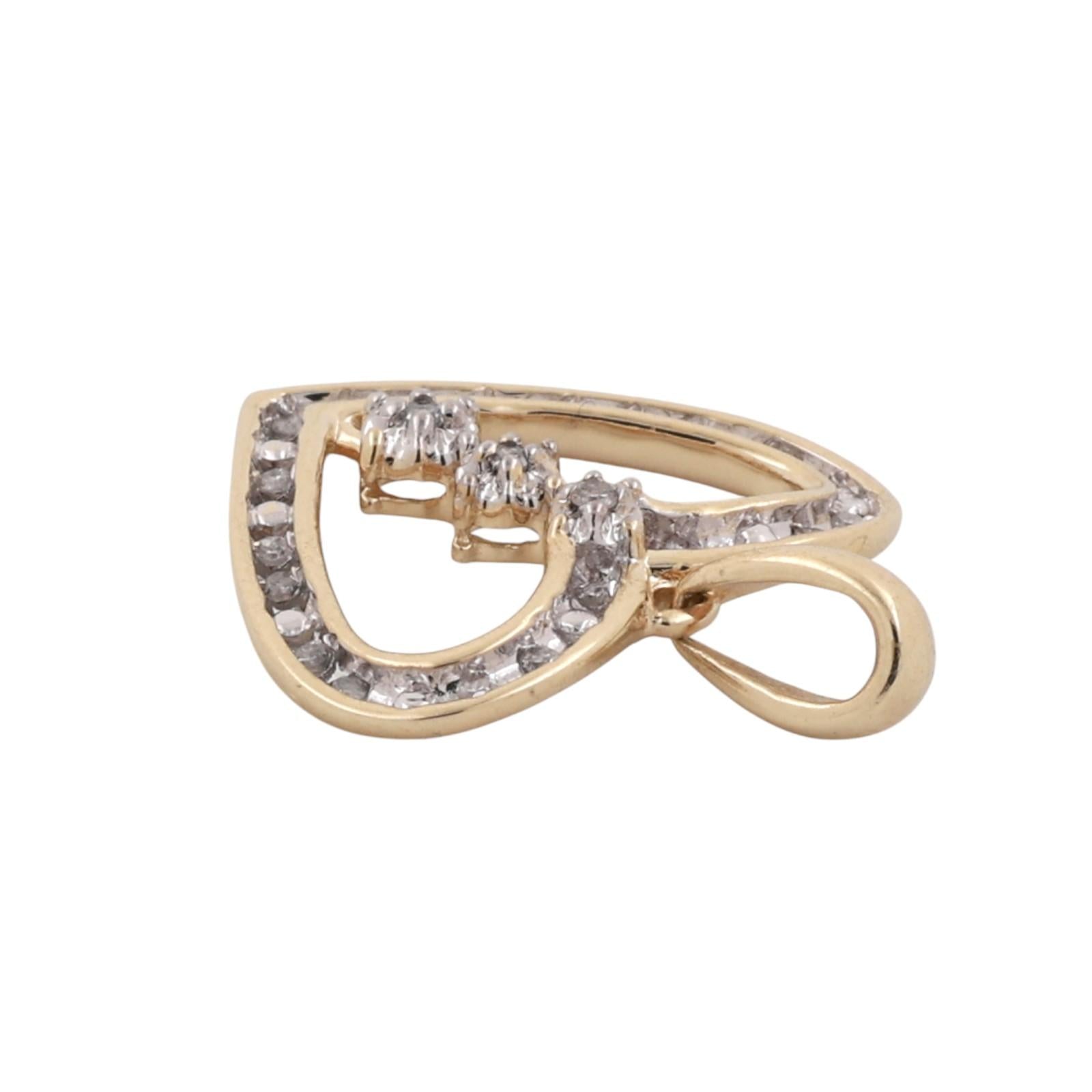 Diamond Open Heart Pendant 10K Gold 0.20 TW Channel Set Diamonds 0.95" Ladies