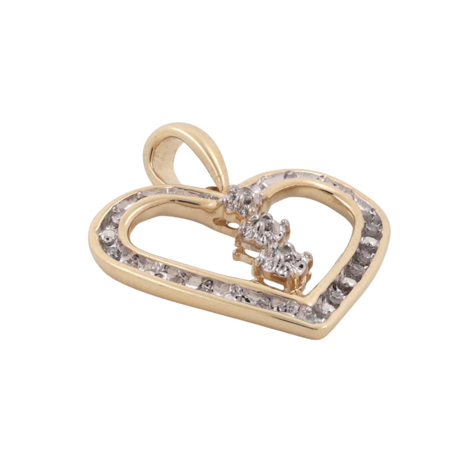 Diamond Open Heart Pendant 10K Gold 0.20 TW Channel Set Diamonds 0.95" Ladies