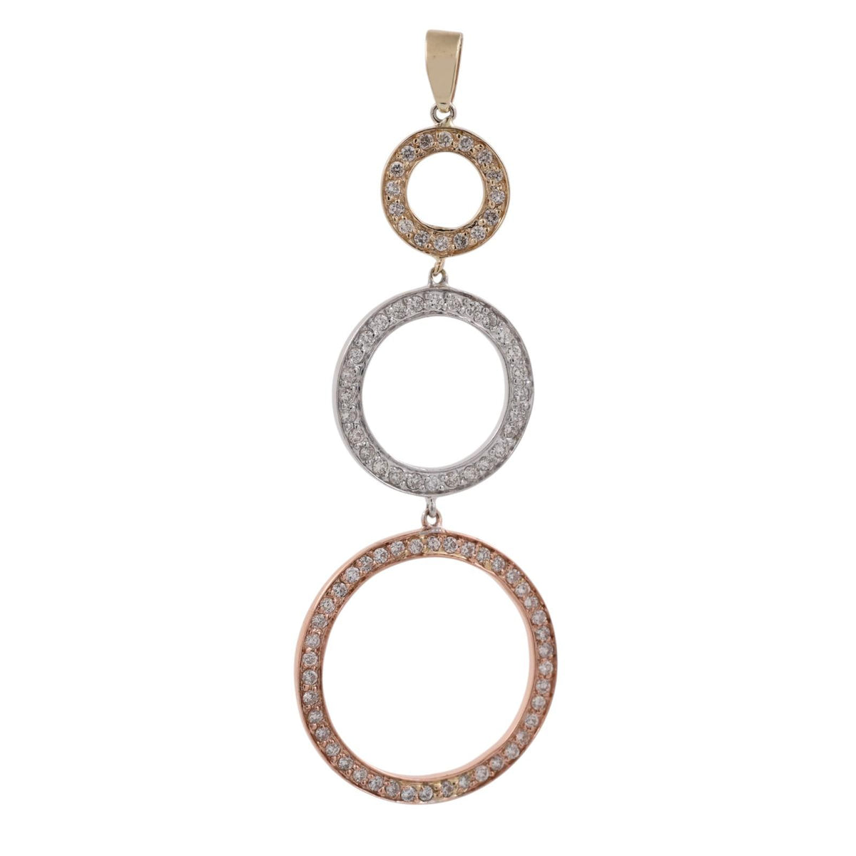 Natural Diamond Triple Circle Pendant 14K Tri Color Gold 0.60 CTW 2.25"