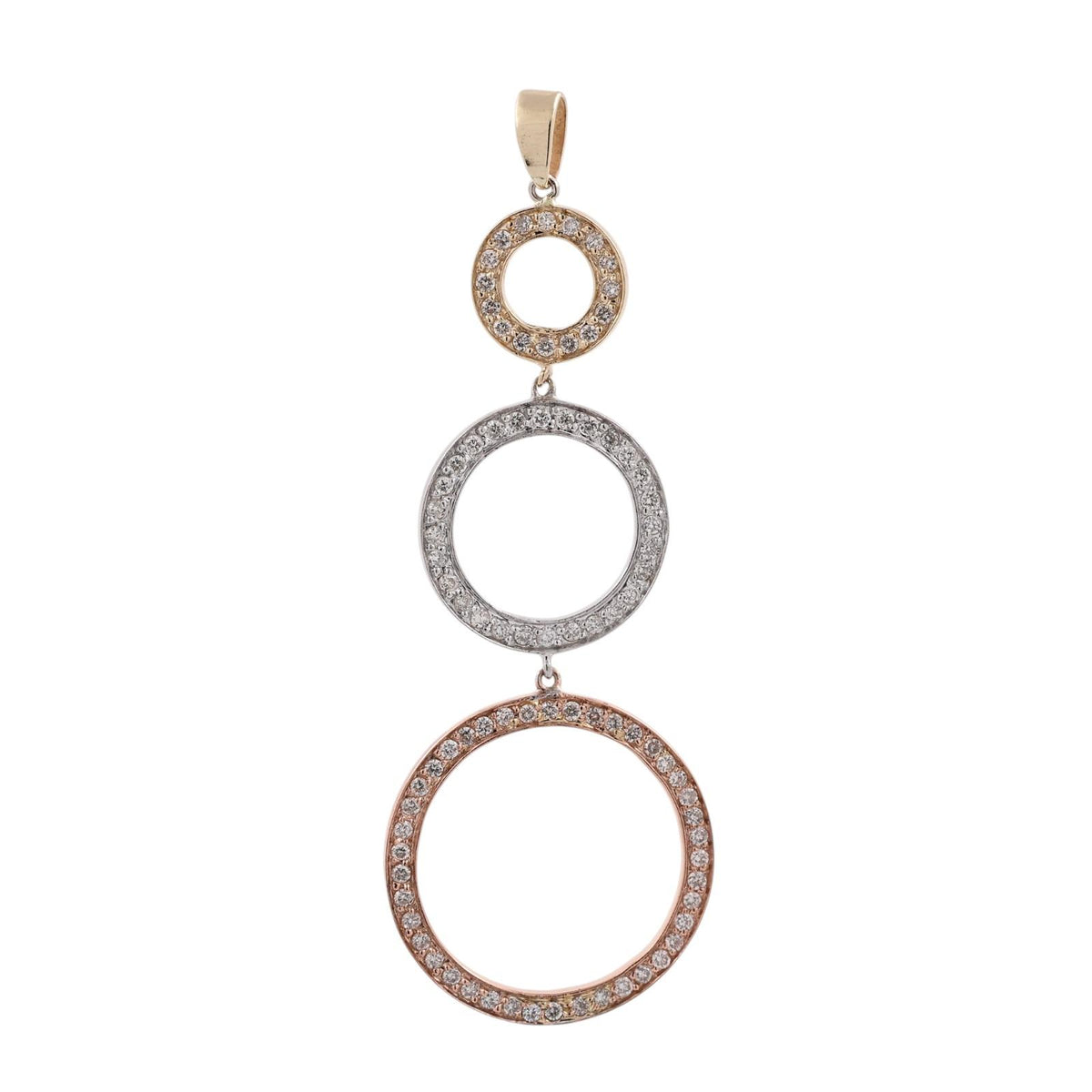 Natural Diamond Triple Circle Pendant 14K Tri Color Gold 0.60 CTW 2.25"