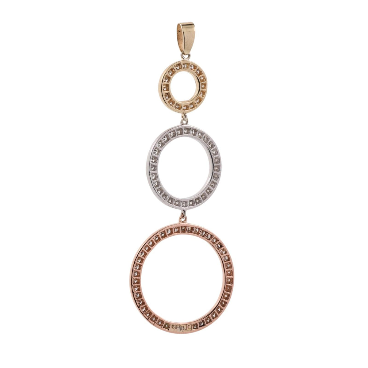 Natural Diamond Triple Circle Pendant 14K Tri Color Gold 0.60 CTW 2.25"