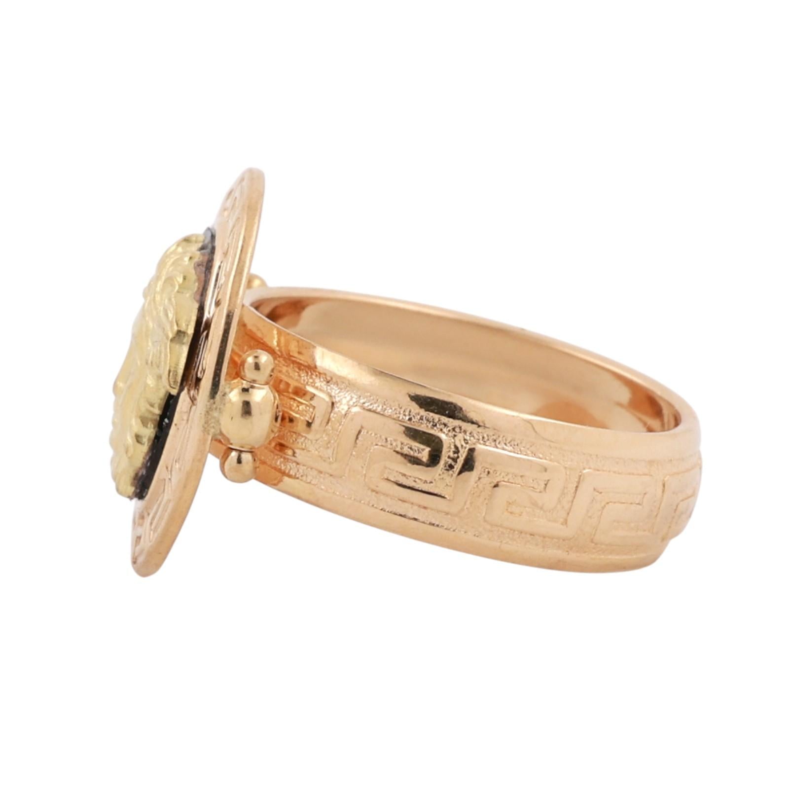 Black Onyx Greek Key Medusa Ring 18K Yellow Gold Size 6 Unisex Estate
