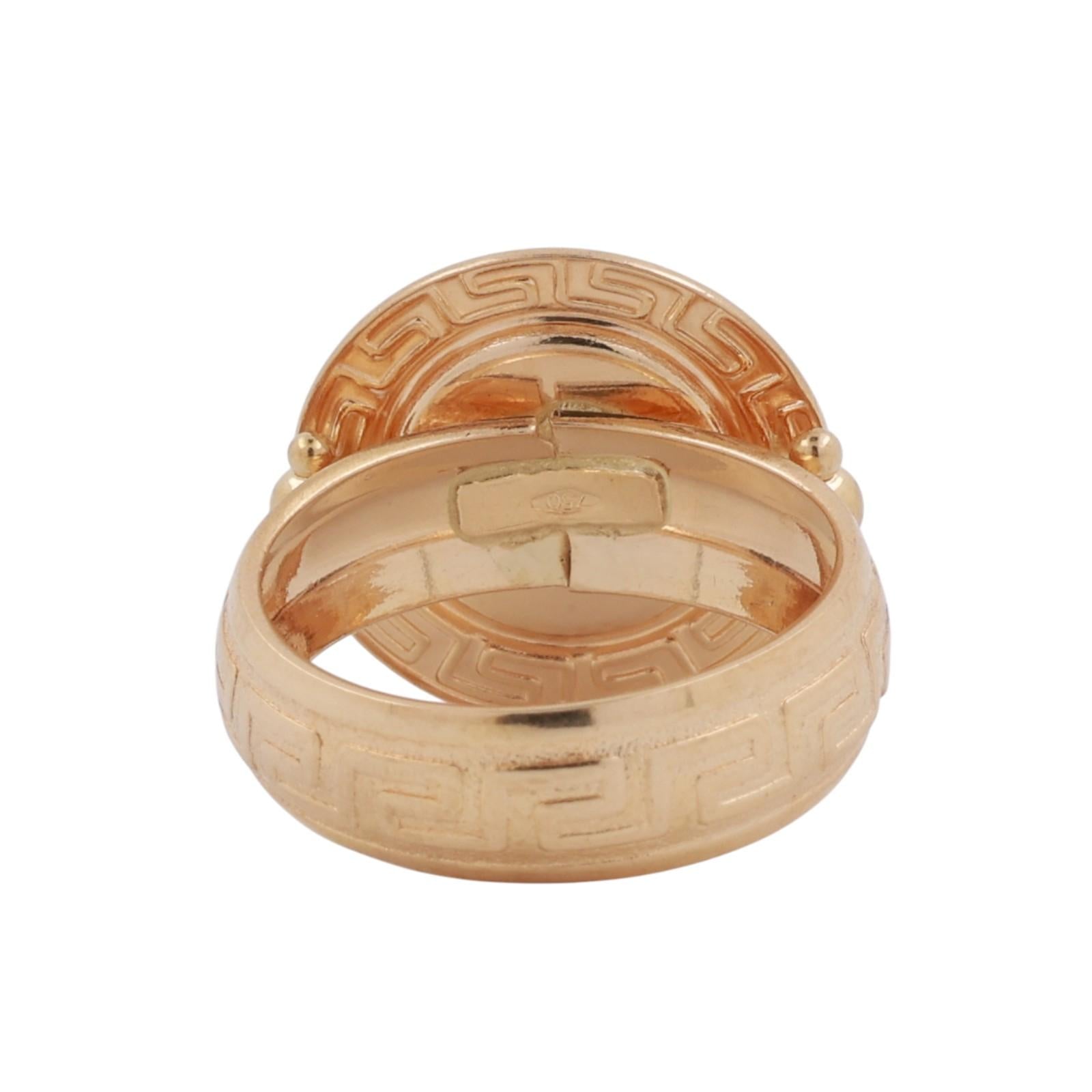 Black Onyx Greek Key Medusa Ring 18K Yellow Gold Size 6 Unisex Estate