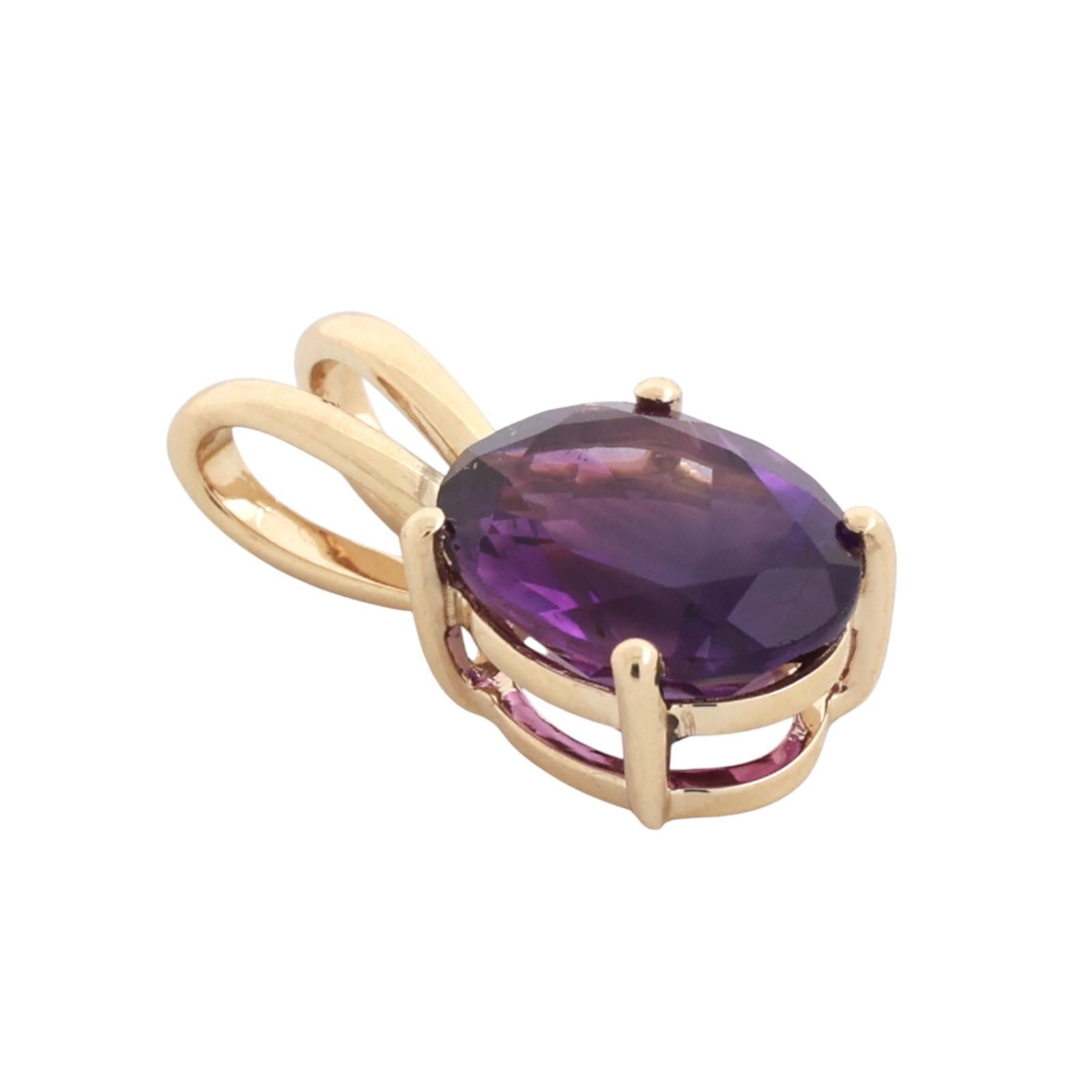 2.45 CT Oval Amethyst Solitaire Pendant Charm 10K Yellow Gold 0.65" Estate