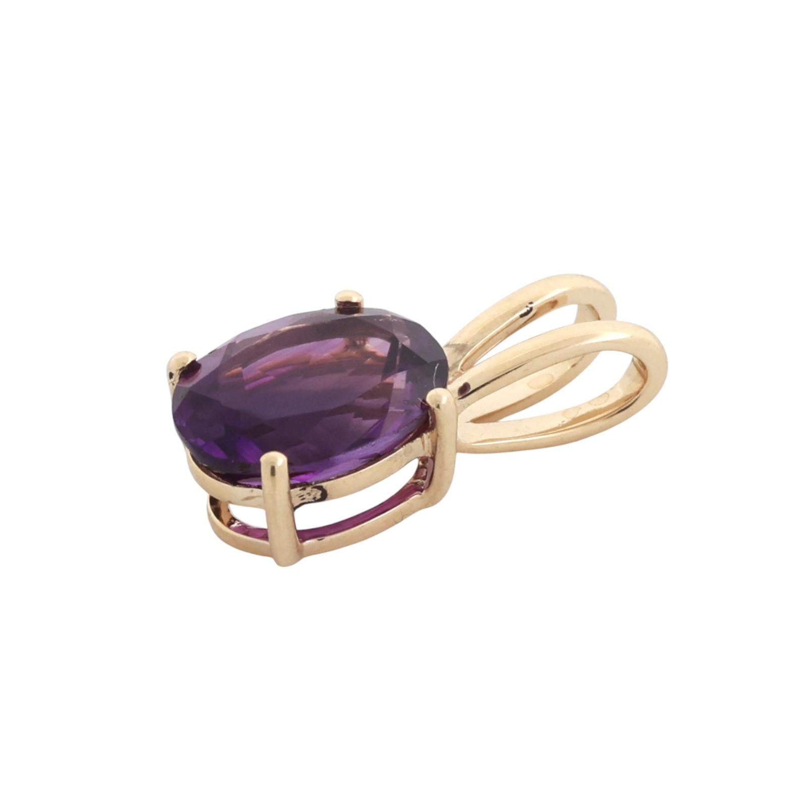 2.45 CT Oval Amethyst Solitaire Pendant Charm 10K Yellow Gold 0.65" Estate