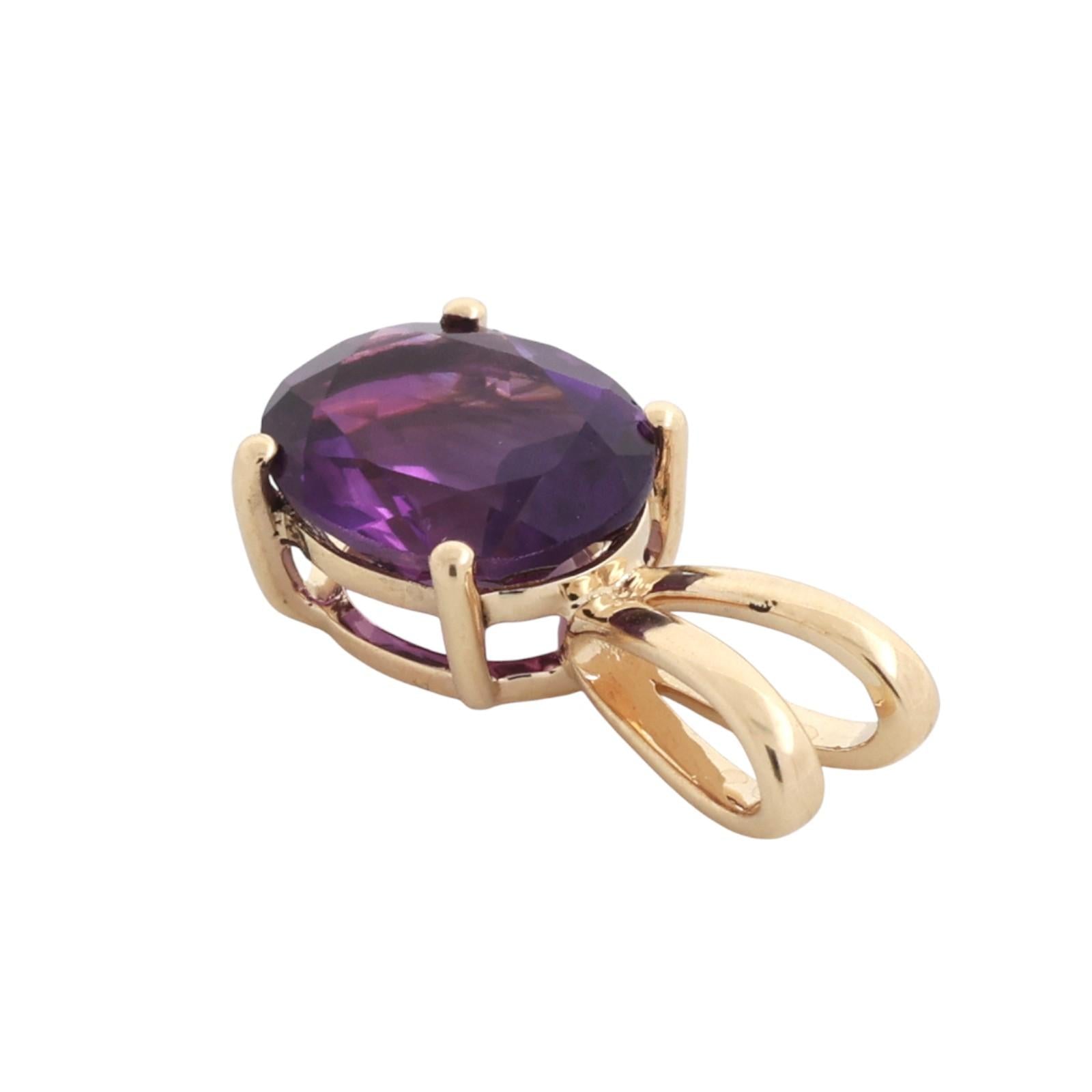 2.45 CT Oval Amethyst Solitaire Pendant Charm 10K Yellow Gold 0.65" Estate