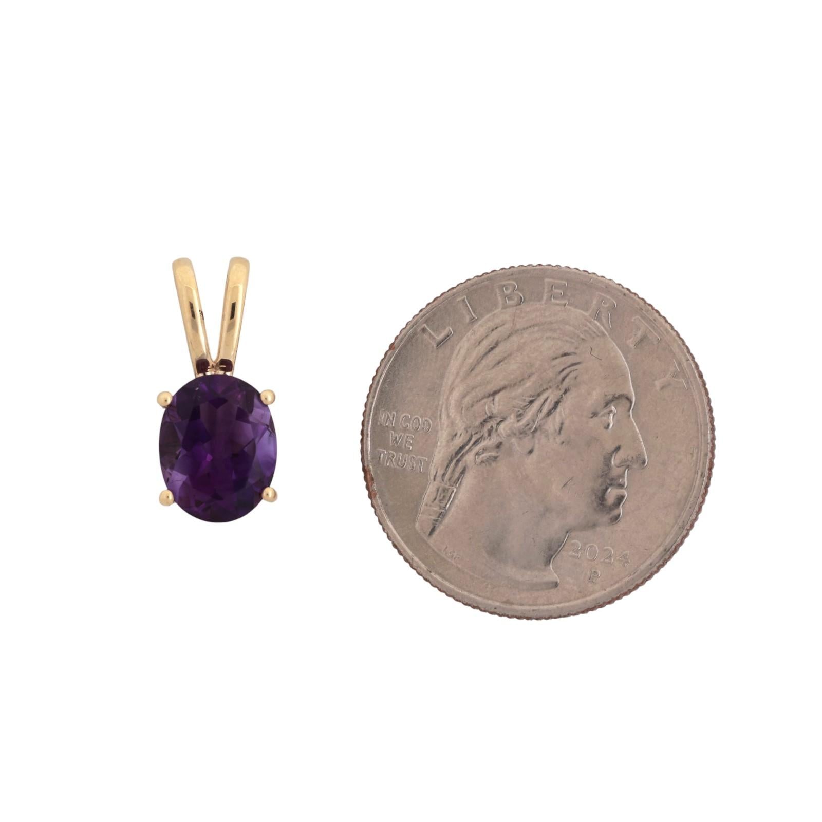 2.45 CT Oval Amethyst Solitaire Pendant Charm 10K Yellow Gold 0.65" Estate