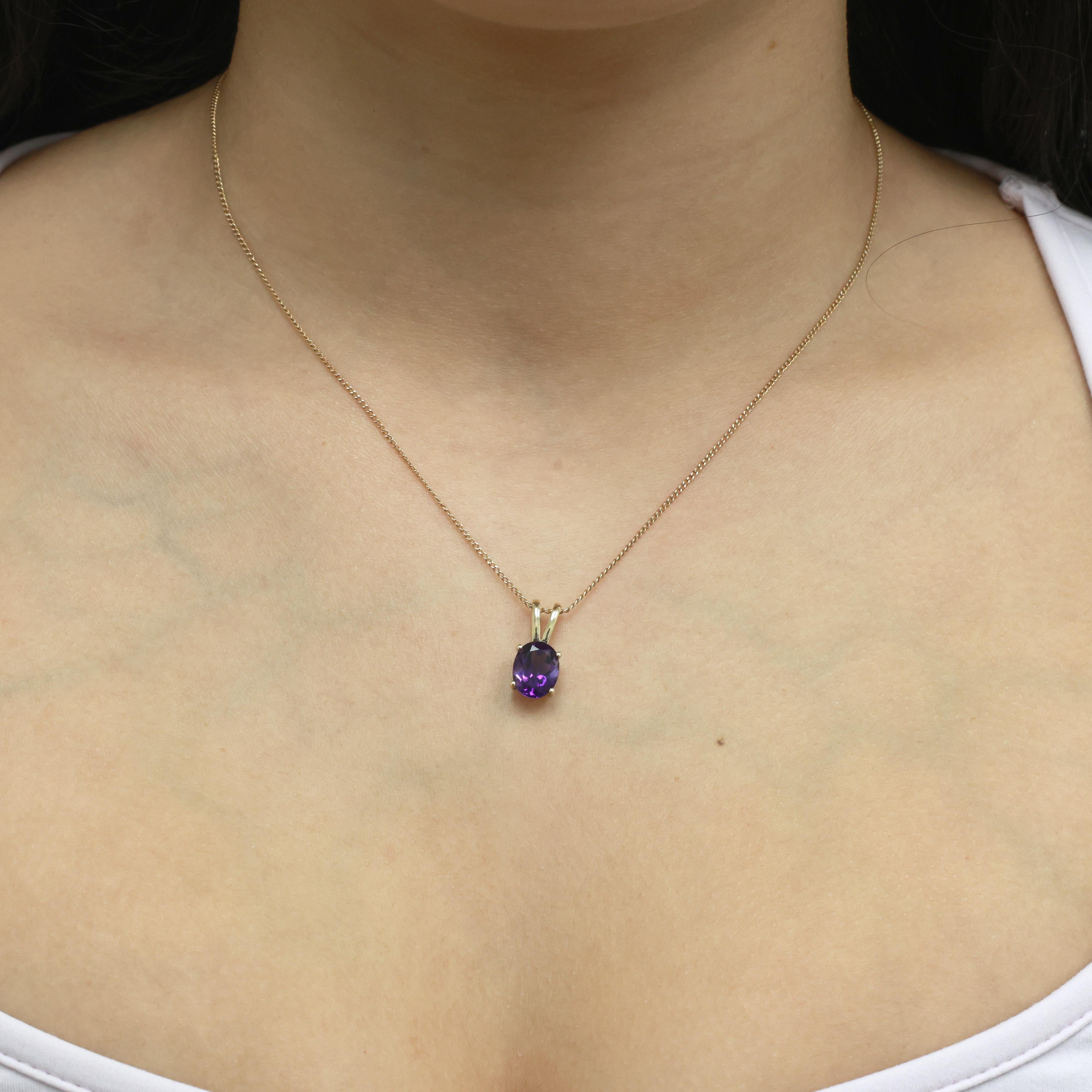2.45 CT Oval Amethyst Solitaire Pendant Charm 10K Yellow Gold 0.65" Estate