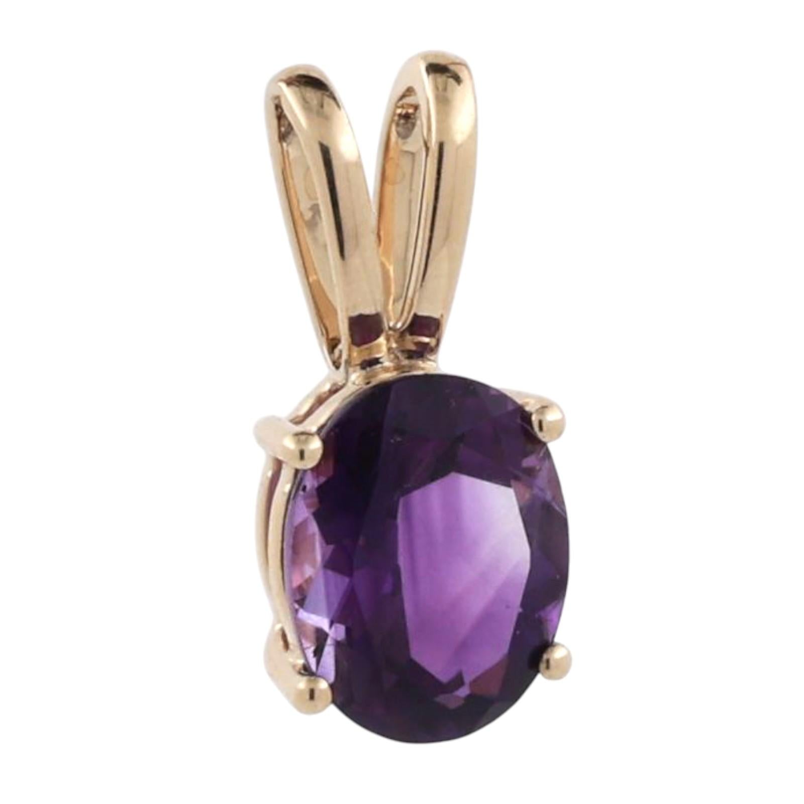 2.45 CT Oval Amethyst Solitaire Pendant Charm 10K Yellow Gold 0.65" Estate