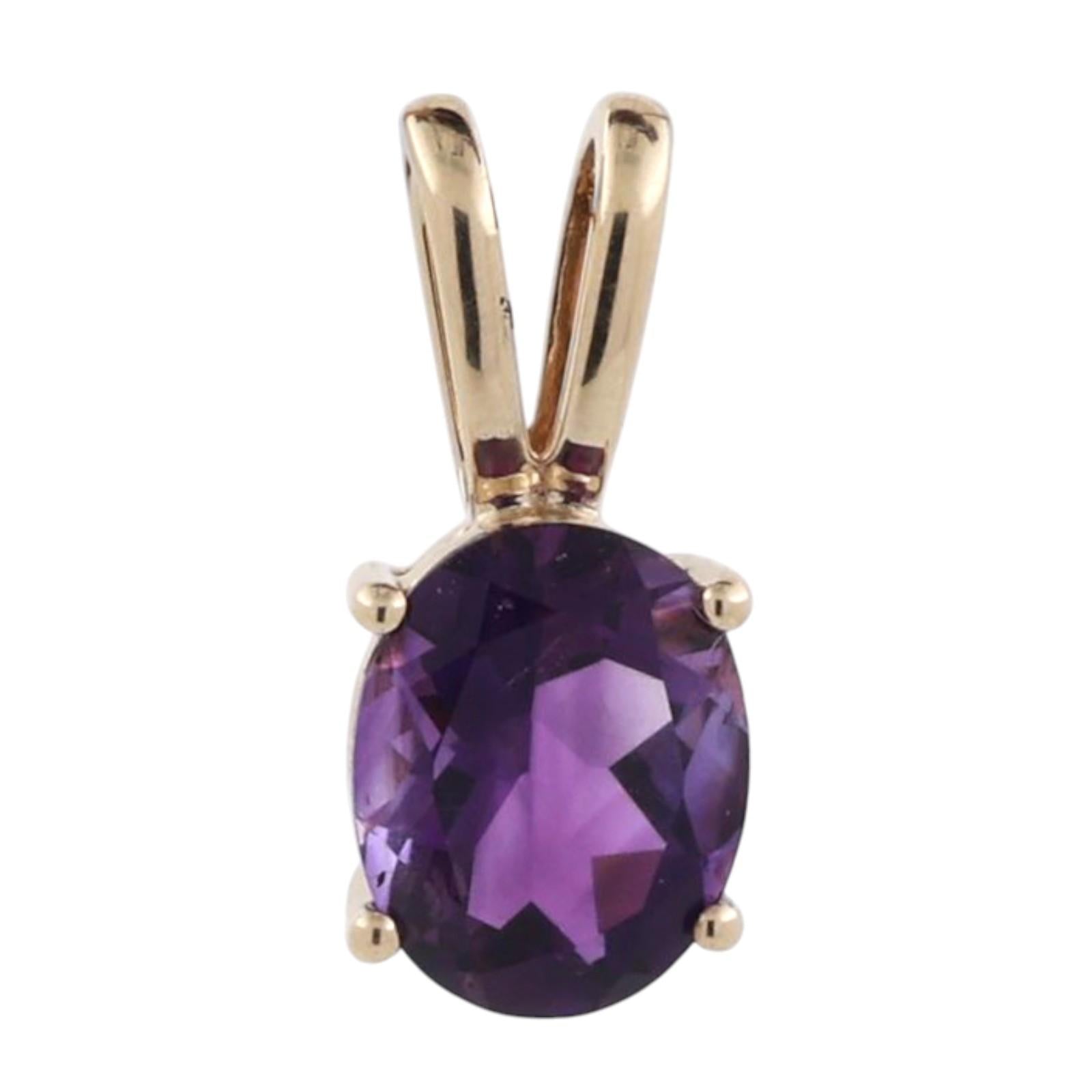 2.45 CT Oval Amethyst Solitaire Pendant Charm 10K Yellow Gold 0.65" Estate