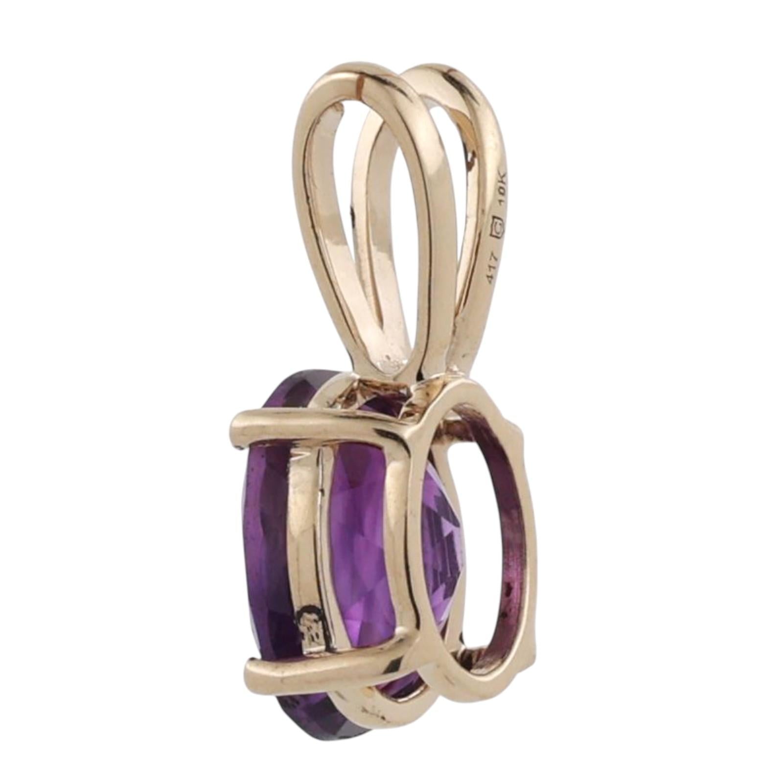 2.45 CT Oval Amethyst Solitaire Pendant Charm 10K Yellow Gold 0.65" Estate