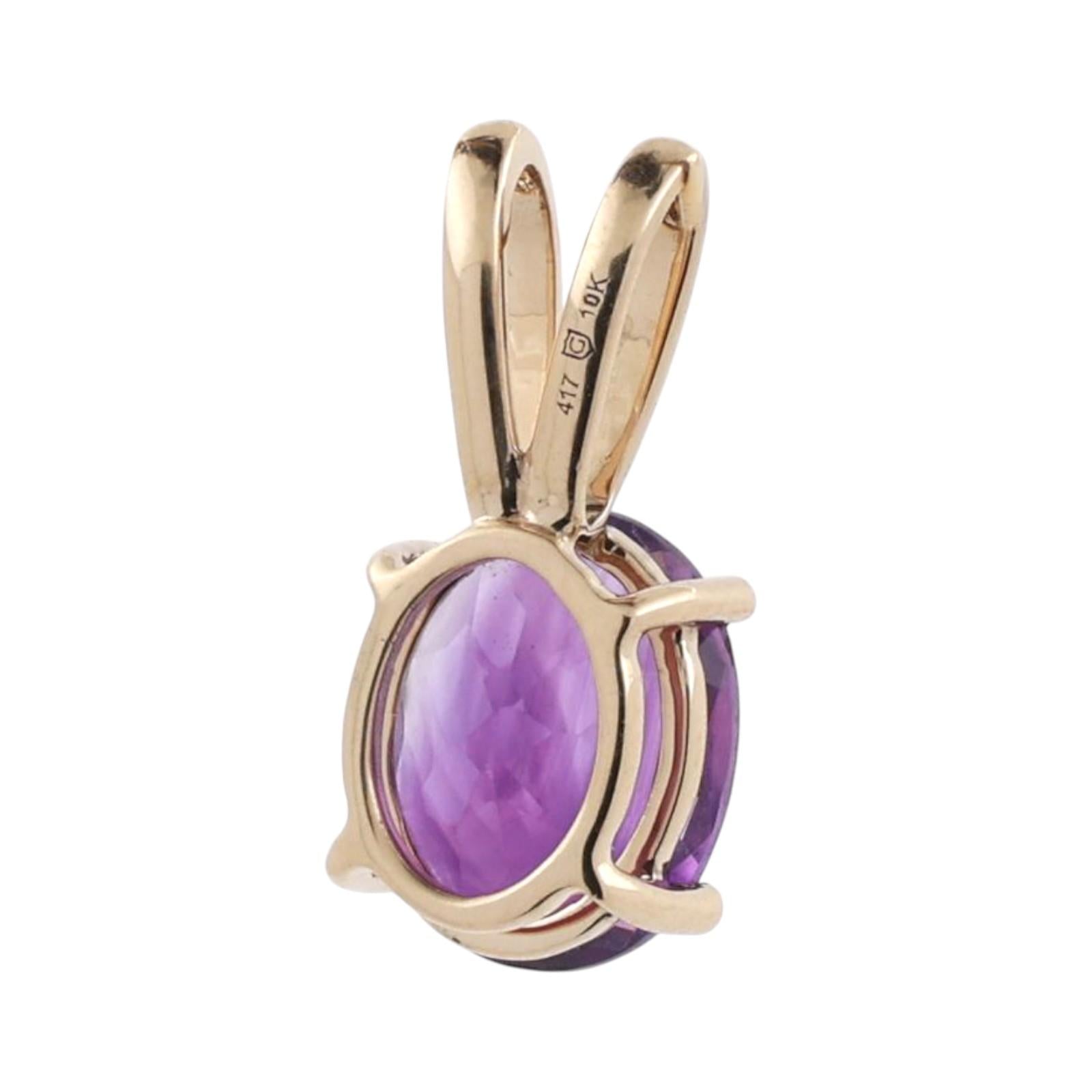 2.45 CT Oval Amethyst Solitaire Pendant Charm 10K Yellow Gold 0.65" Estate