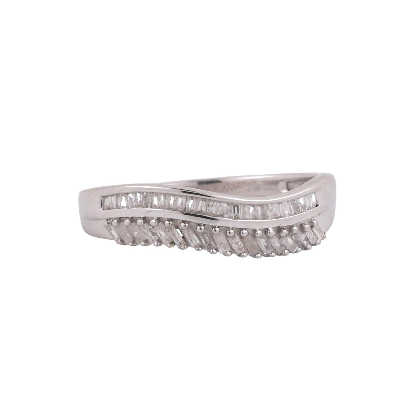Baguette Diamond Swirl Band Ring 10K White Gold 0.50 TW Size 7.25 Ladies Estate