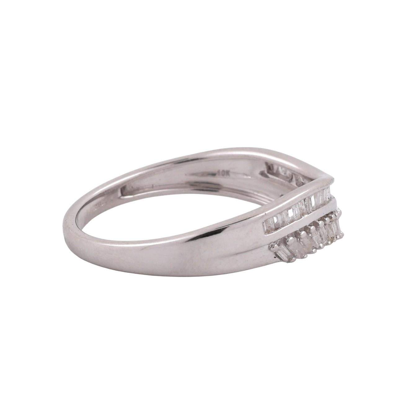 Baguette Diamond Swirl Band Ring 10K White Gold 0.50 TW Size 7.25 Ladies Estate