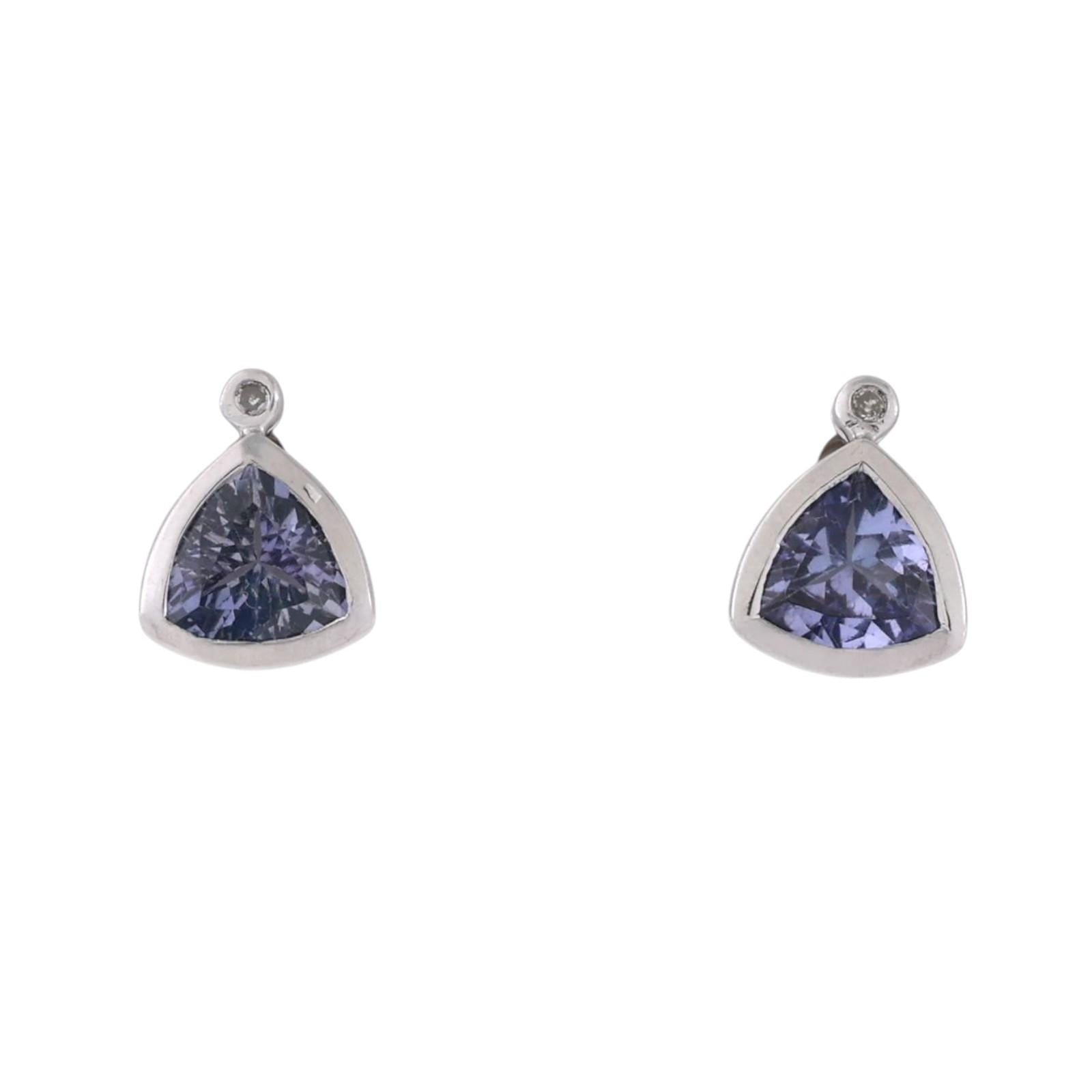 Triangular Iolite Diamond Stud Earrings 10K White Gold 0.78 CTW 0.23" Ladies