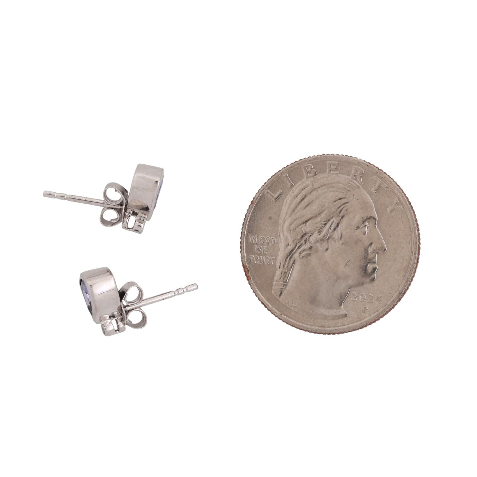 Triangular Iolite Diamond Stud Earrings 10K White Gold 0.78 CTW 0.23" Ladies