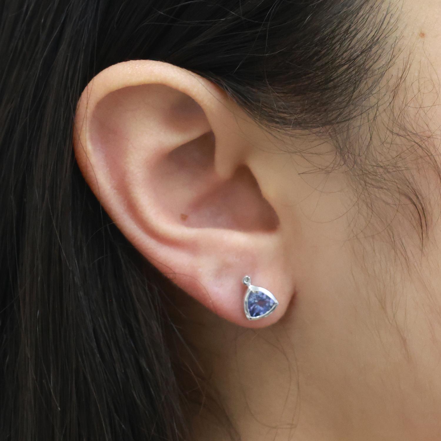 Triangular Iolite Diamond Stud Earrings 10K White Gold 0.78 CTW 0.23" Ladies