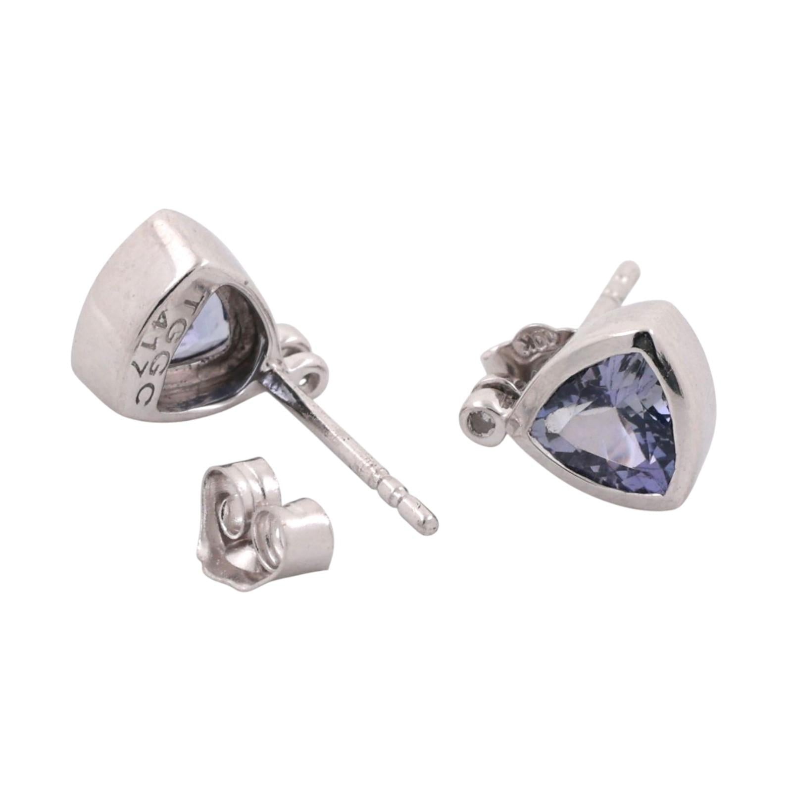 Triangular Iolite Diamond Stud Earrings 10K White Gold 0.78 CTW 0.23" Ladies