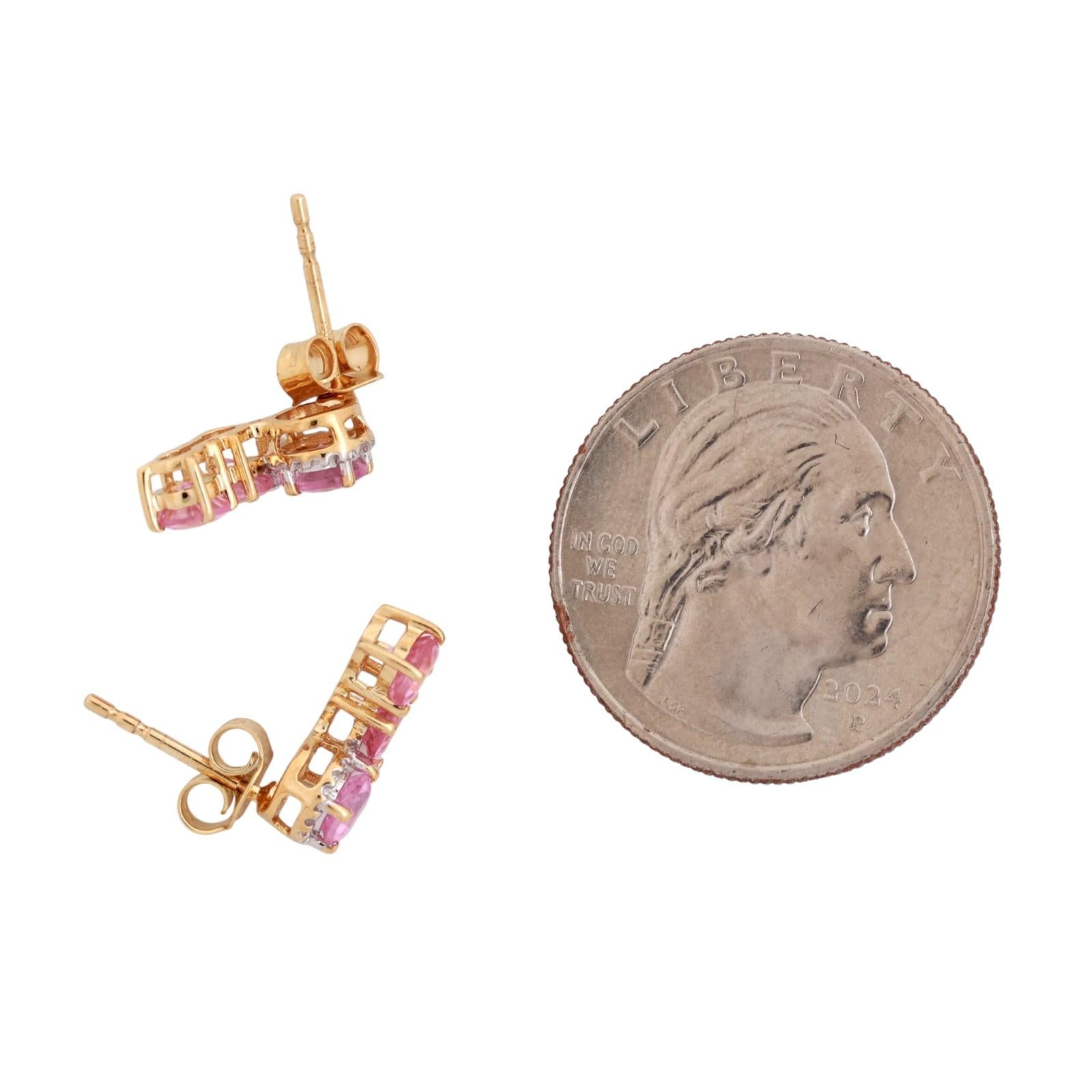 Pink Spinel Drop Earrings 10K Gold 1.80 CTW 0.47" Ladies Girls