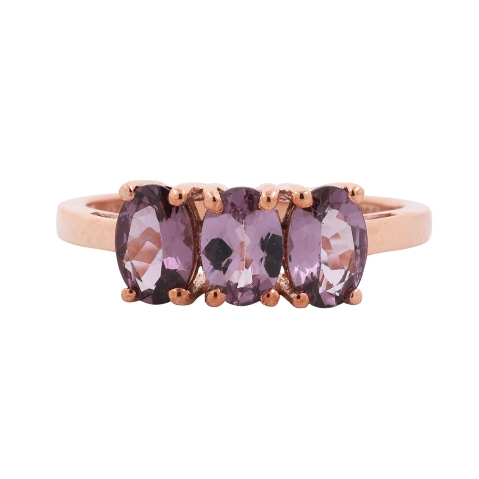 3-Stone Spinel Cocktail Ring 10K Rose Gold 1.50 CTW Size 7.25 Ladies Estate