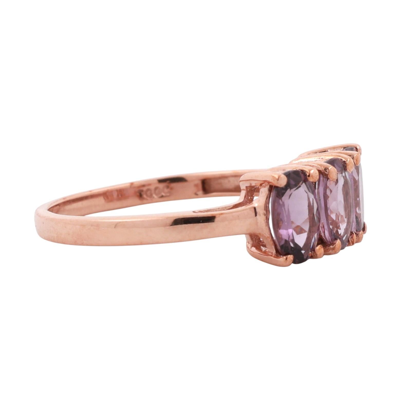 3-Stone Spinel Cocktail Ring 10K Rose Gold 1.50 CTW Size 7.25 Ladies Estate