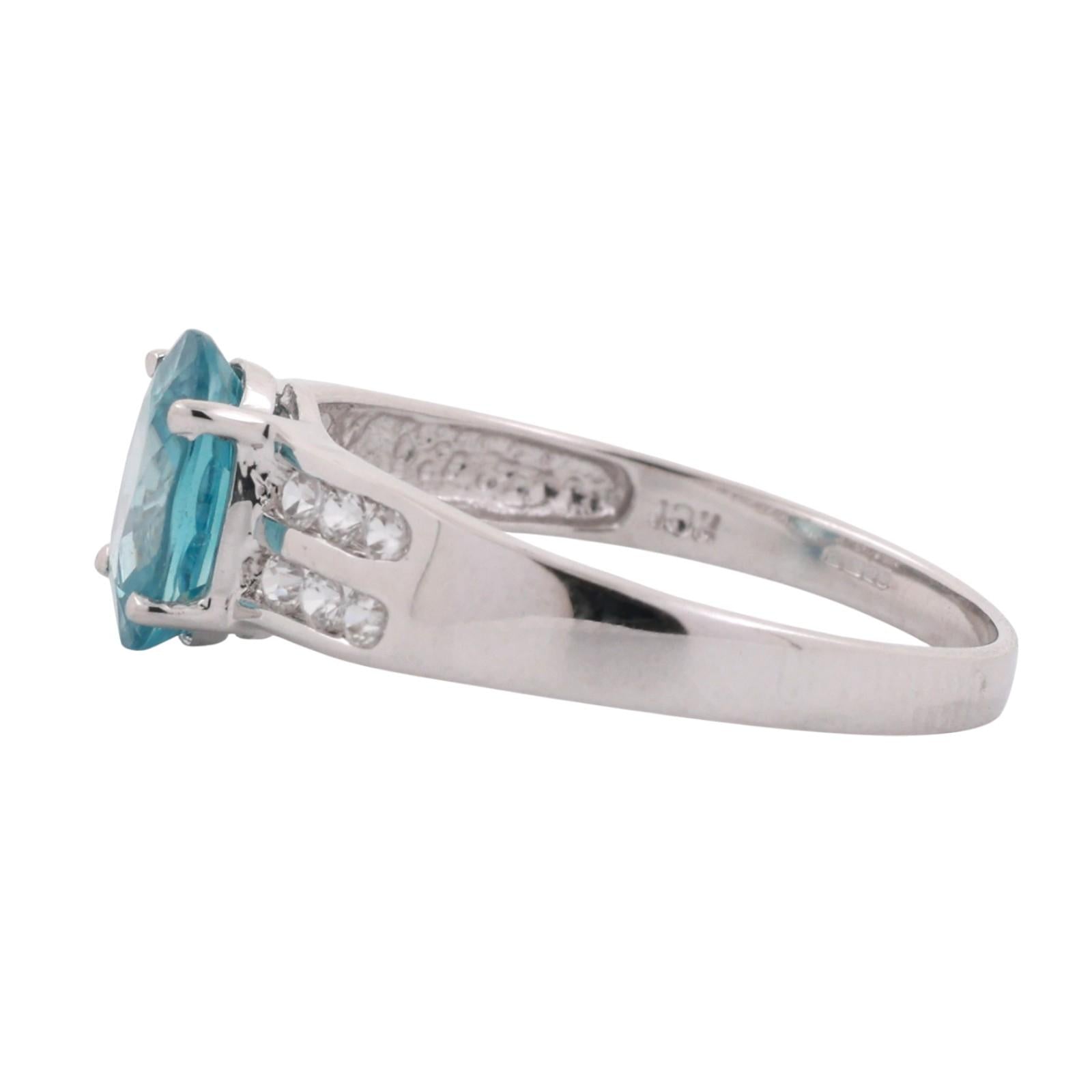 Solitaire Blue Zircon Topaz Accent Ring 10K White Gold 2.07 CTW Size 7.25 Estate