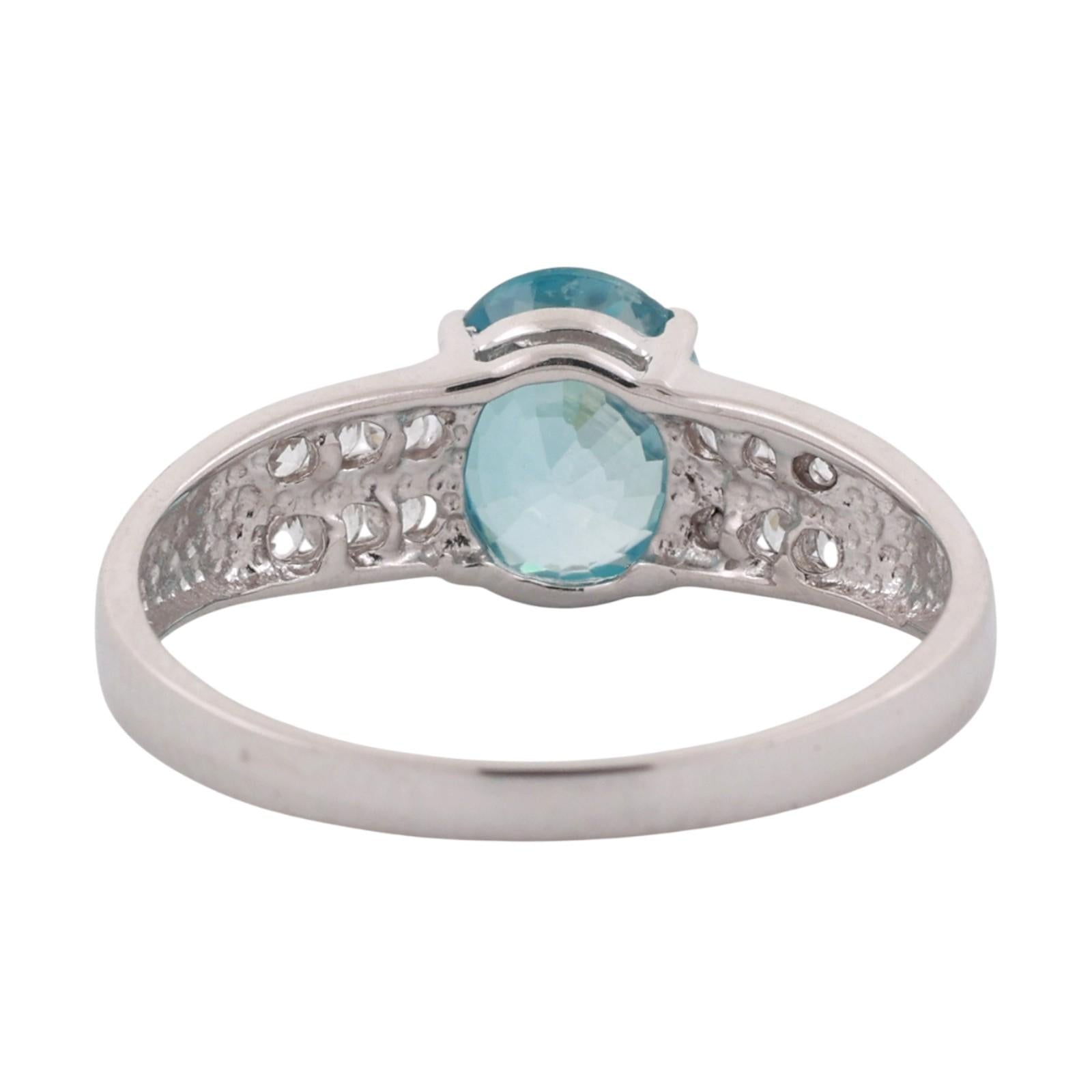 Solitaire Blue Zircon Topaz Accent Ring 10K White Gold 2.07 CTW Size 7.25 Estate
