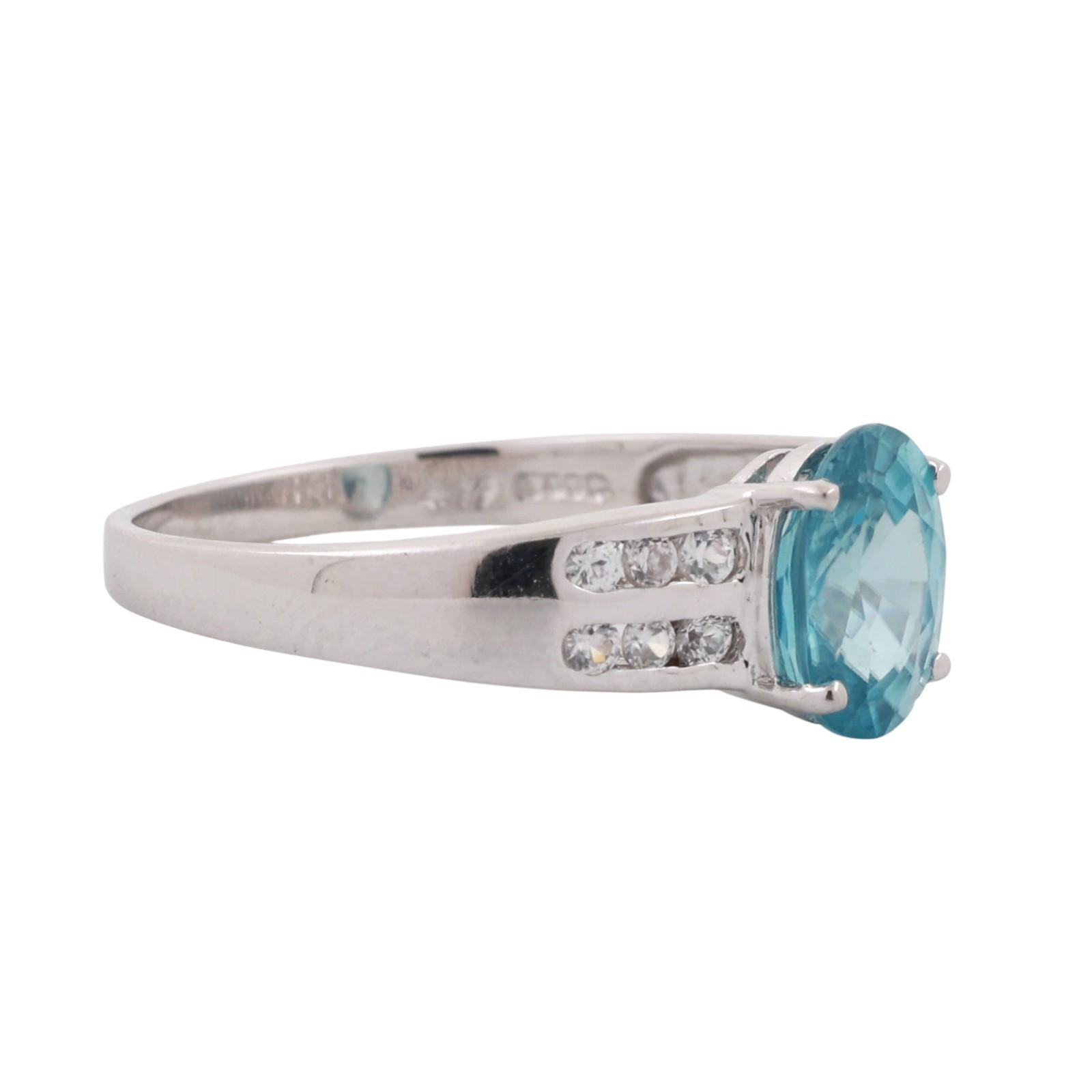 Solitaire Blue Zircon Topaz Accent Ring 10K White Gold 2.07 CTW Size 7.25 Estate