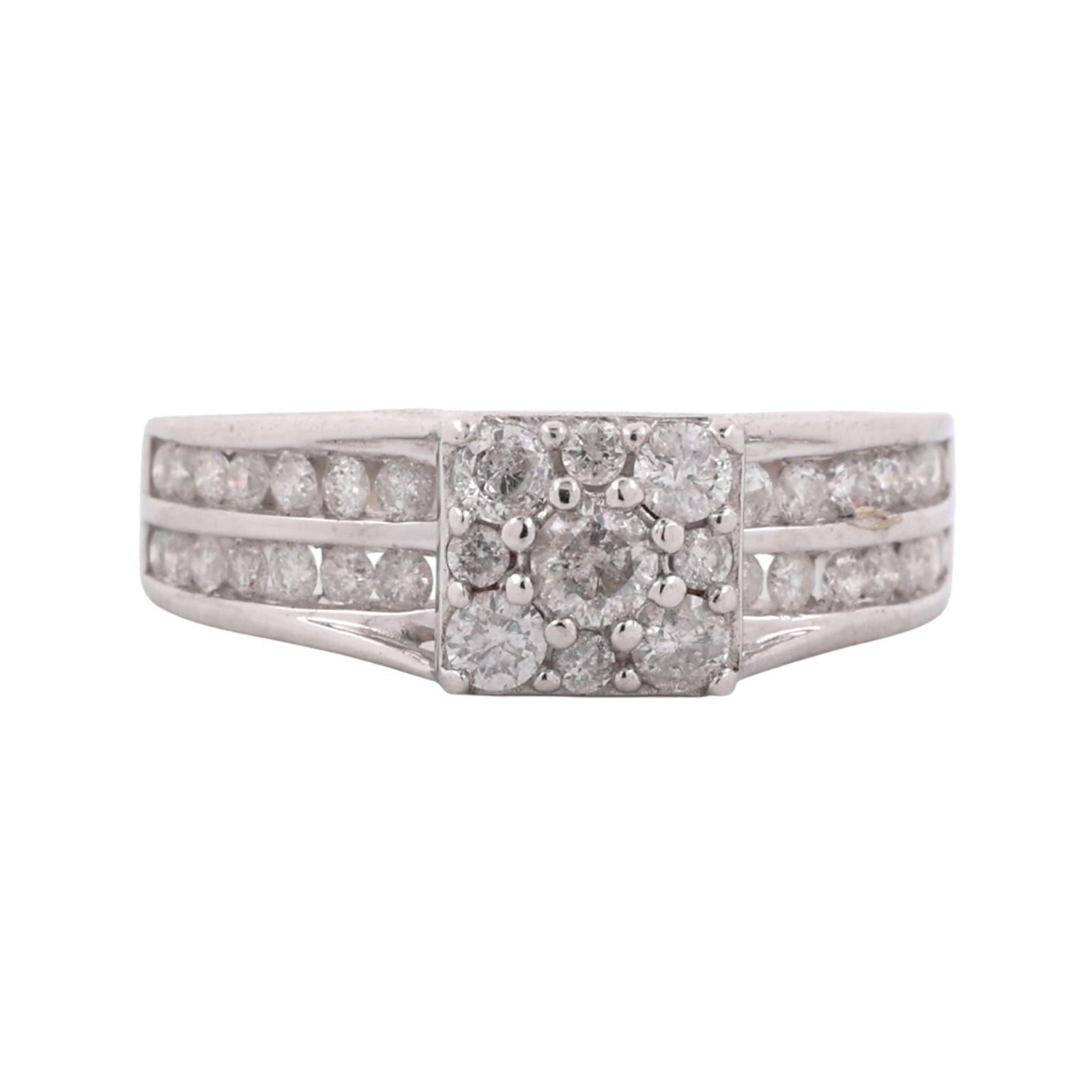 0.65 TW Cluster Diamond Square Floral Ring 10K White Gold Size 7.25 Ladies
