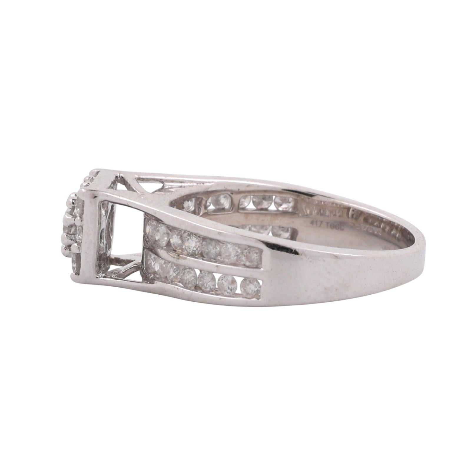 0.65 TW Cluster Diamond Square Floral Ring 10K White Gold Size 7.25 Ladies