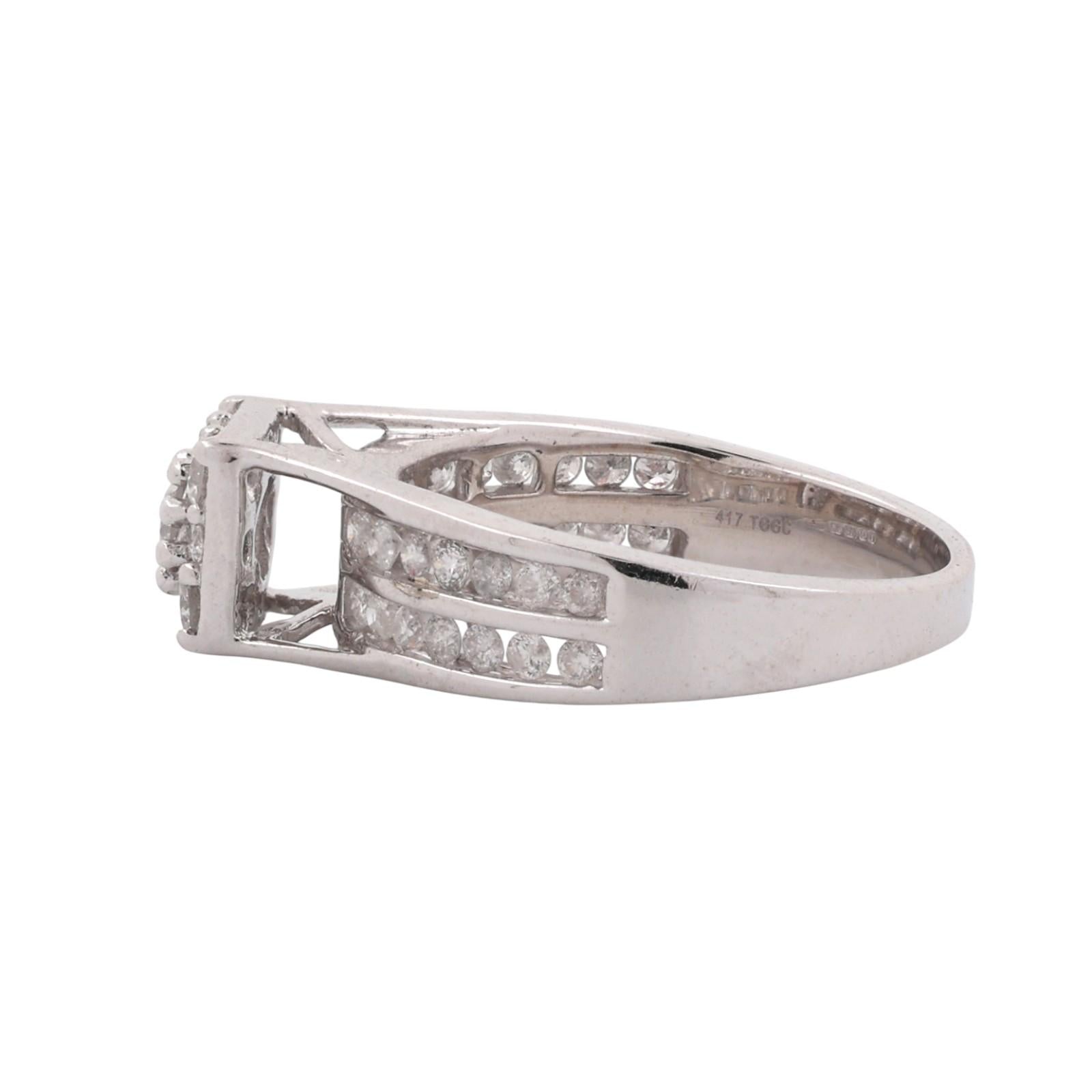 0.65 TW Cluster Diamond Square Floral Ring 10K White Gold Size 7.25 Ladies