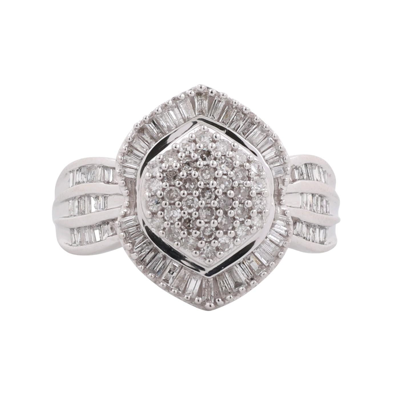 1.50 TW Cluster Diamond Statement Ring 9K White Gold Size 7 Ladies Estate